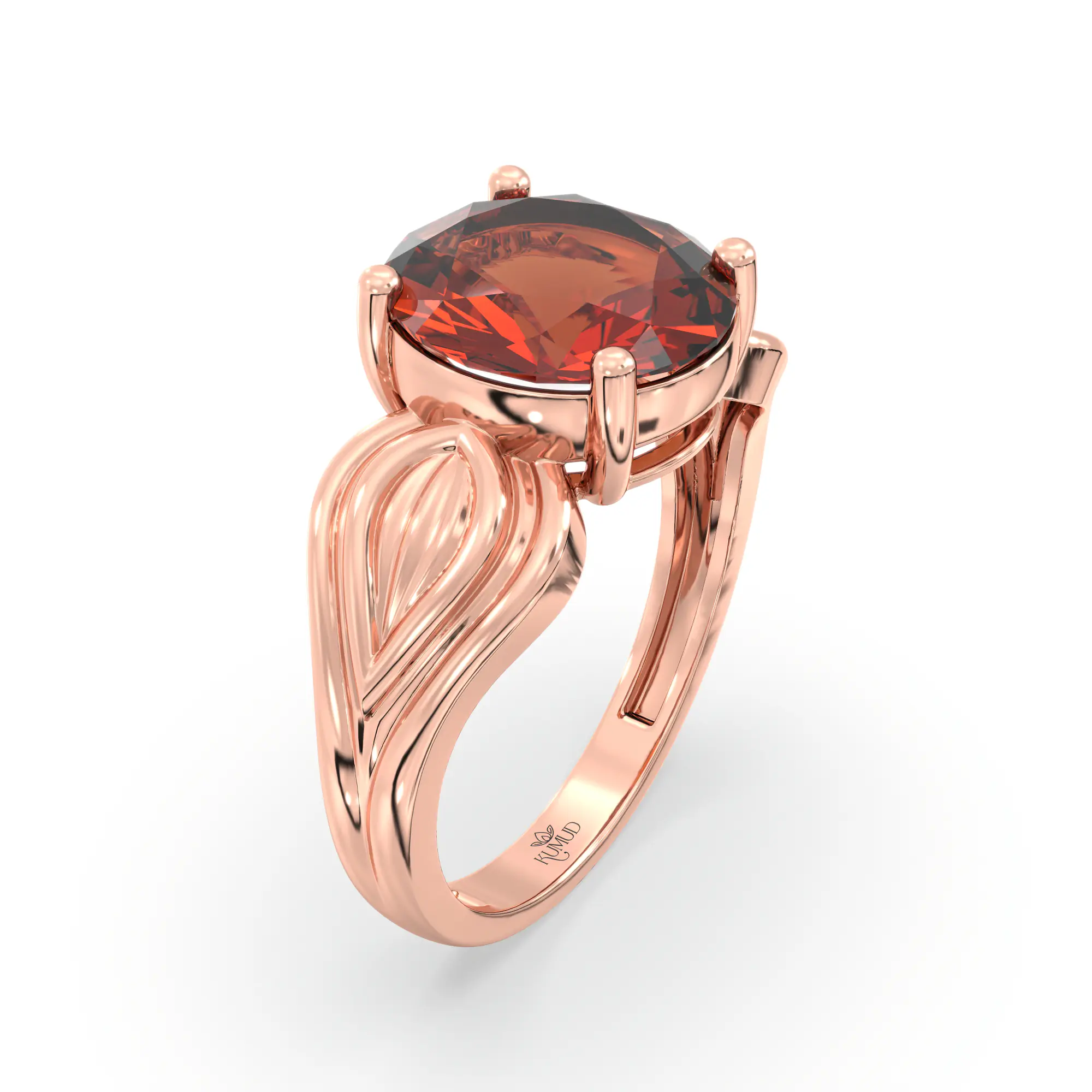 Hessonite (Gomed) Ring for Women in 18K Rose Gold – Oval 9x8 mm, Prong Setting, 4 g (Design K17A-8) thumbnail