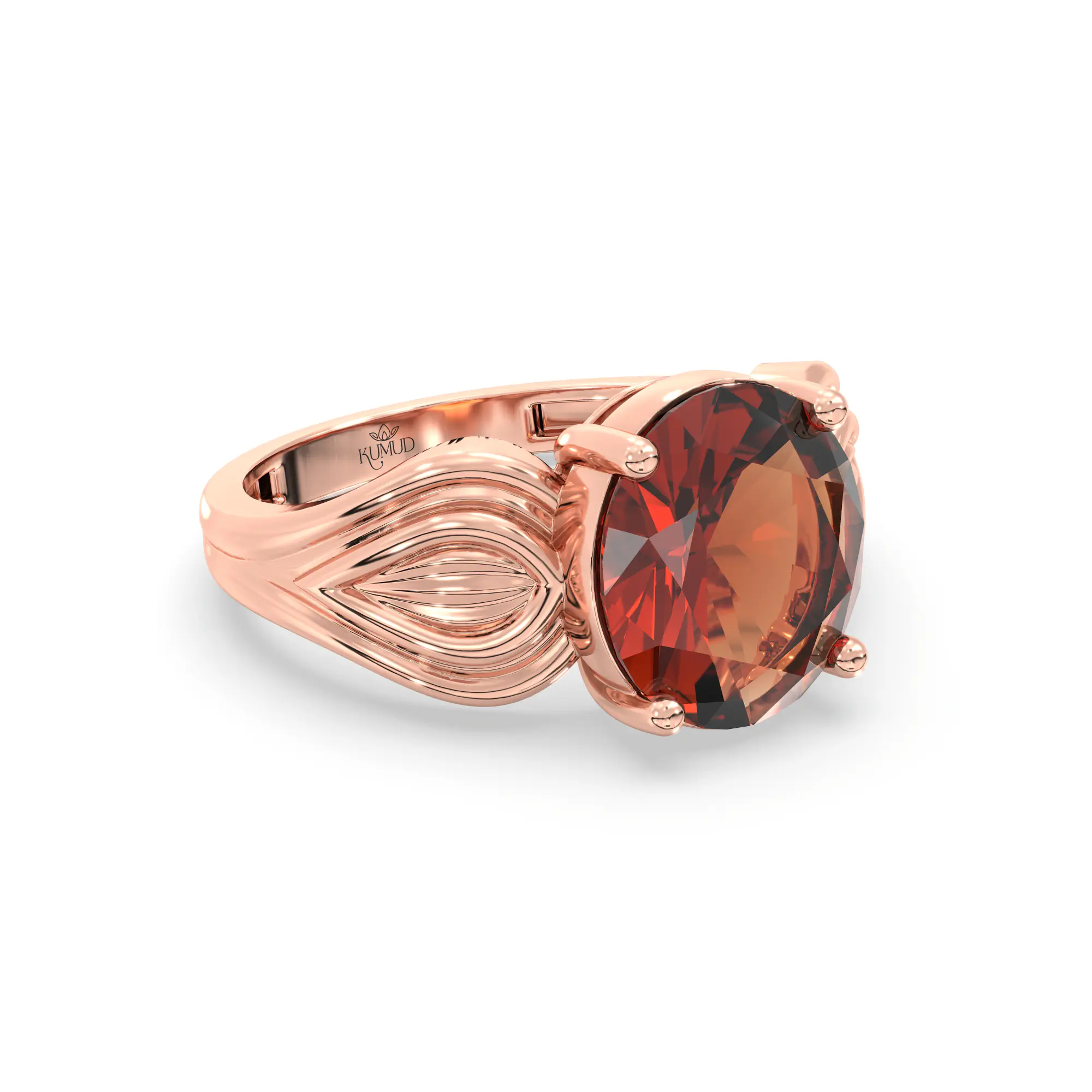 Hessonite (Gomed) Ring for Women in 18K Rose Gold – Oval 9x8 mm, Prong Setting, 4 g (Design K17A-8) thumbnail