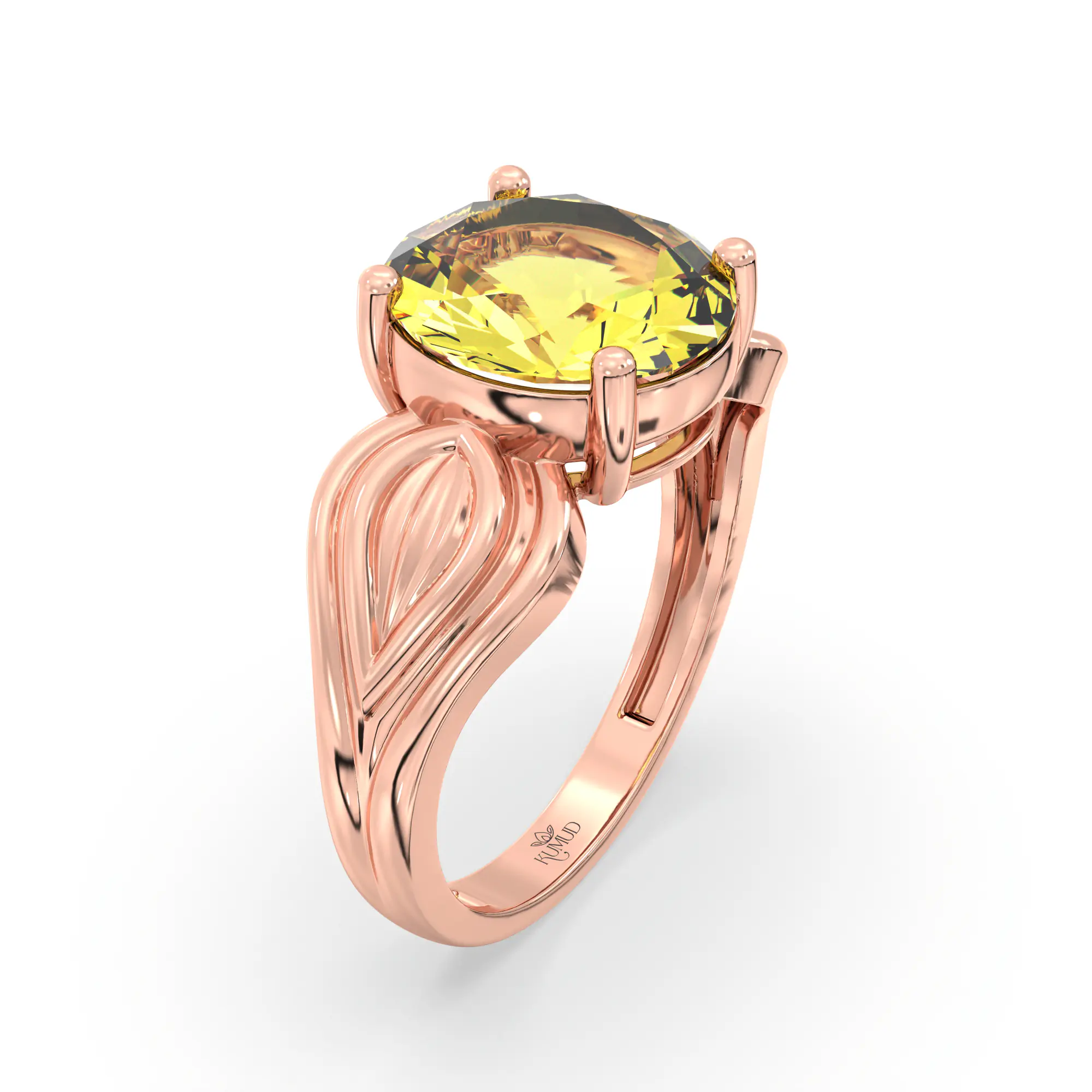 Yellow Sapphire (Pukhraj) Ring for Women in 18K Rose Gold – Oval 9x8 mm, Prong Setting, 4 g (Design K17A-8) thumbnail