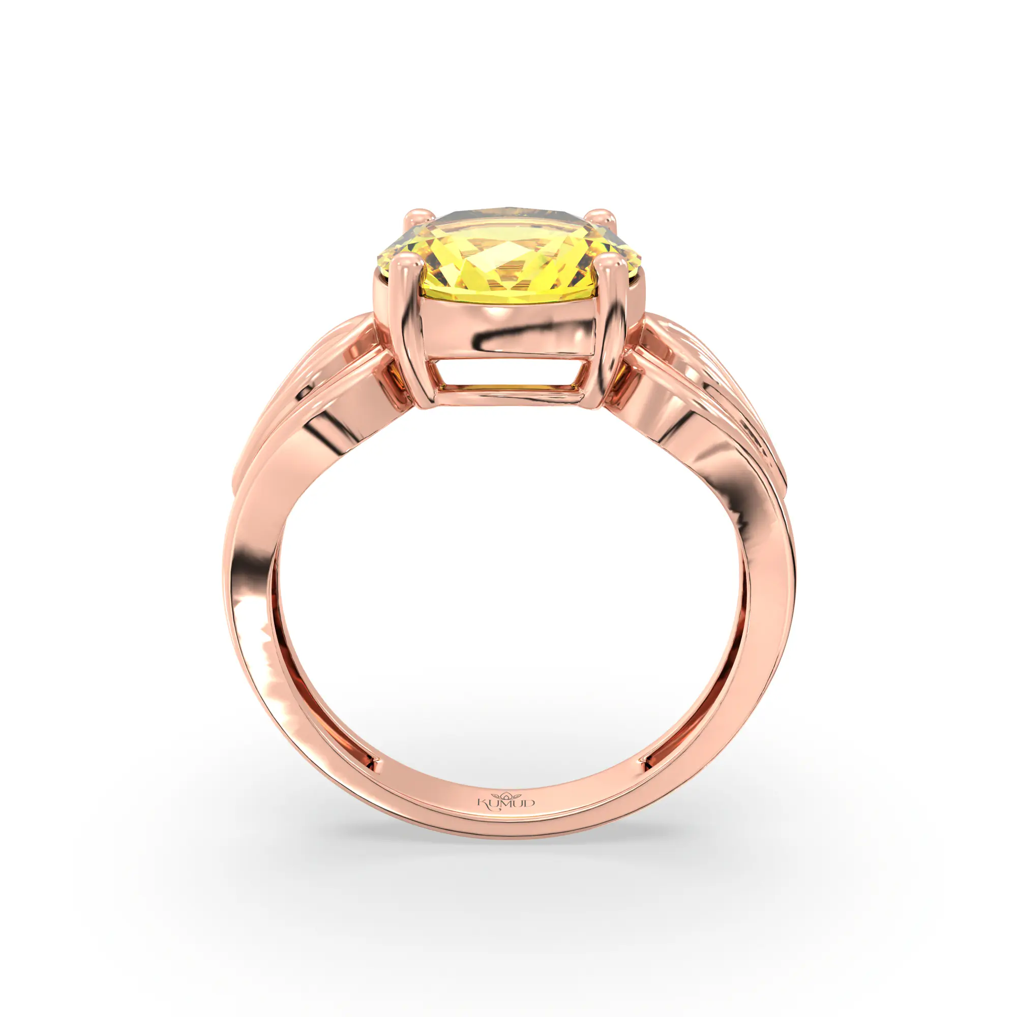 Yellow Sapphire (Pukhraj) Ring for Women in 18K Rose Gold – Oval 9x8 mm, Prong Setting, 4 g (Design K17A-8) thumbnail