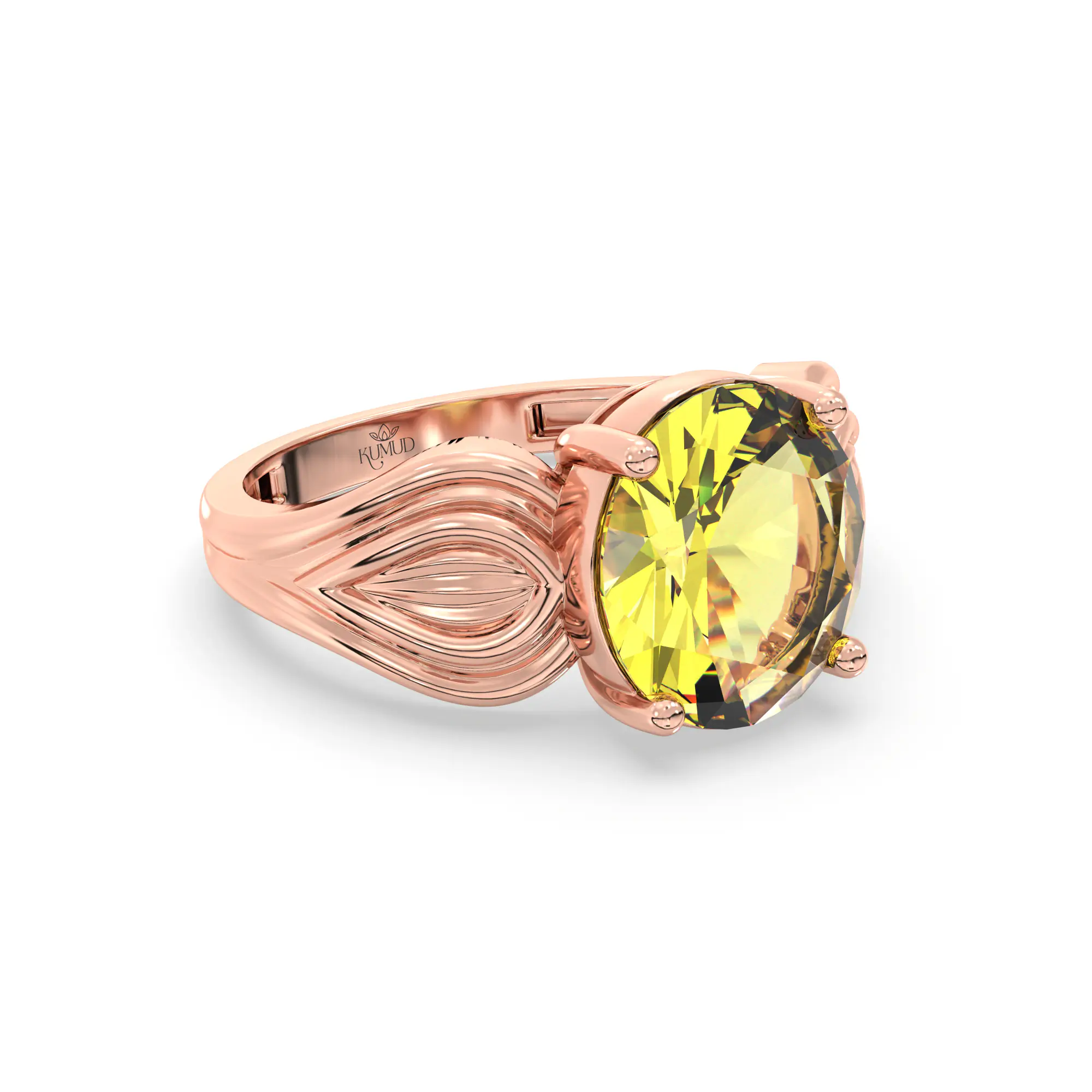 Yellow Sapphire (Pukhraj) Ring for Women in 18K Rose Gold – Oval 9x8 mm, Prong Setting, 4 g (Design K17A-8) thumbnail
