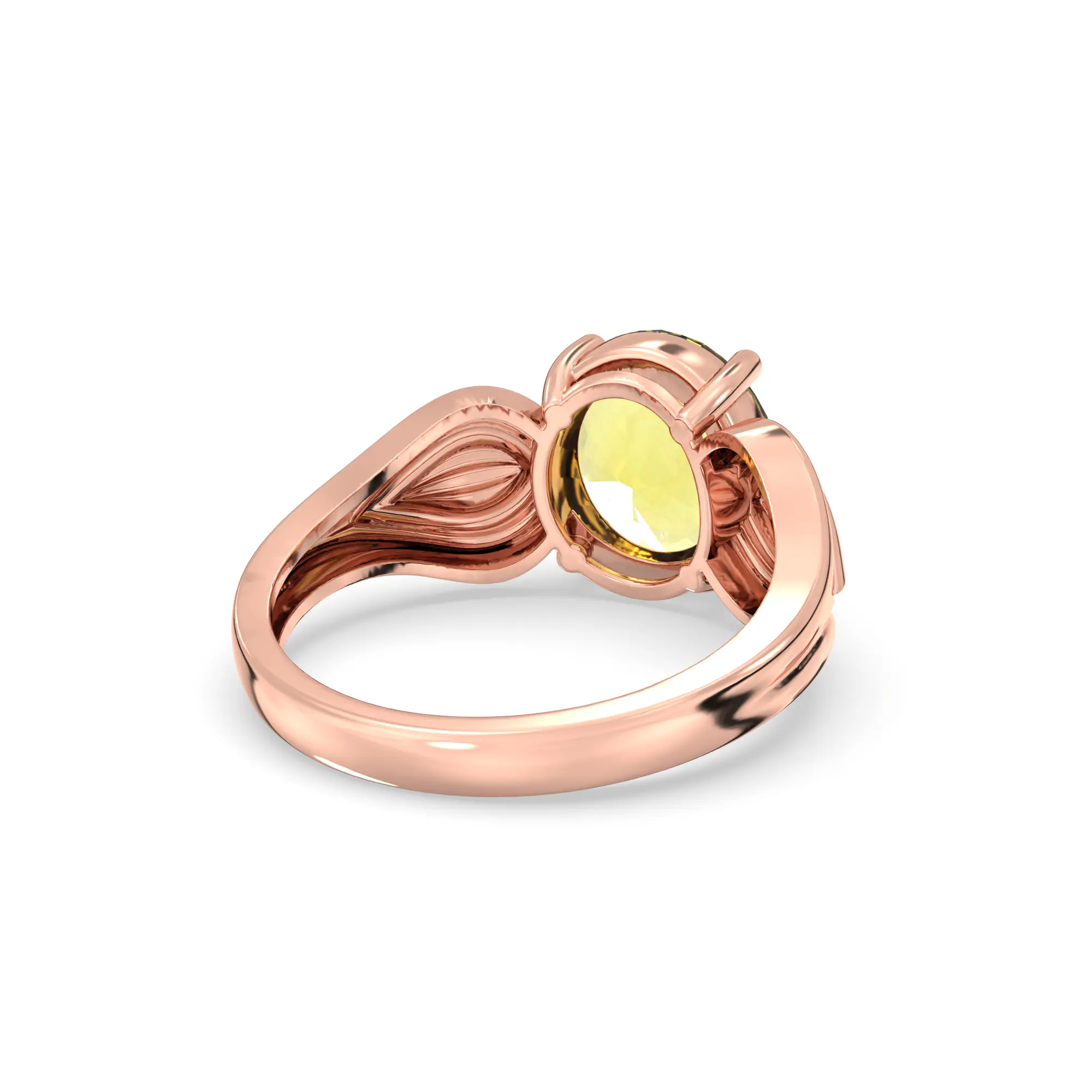 Yellow Sapphire (Pukhraj) Ring for Women in 18K Rose Gold – Oval 9x8 mm, Prong Setting, 4 g (Design K17A-8) thumbnail
