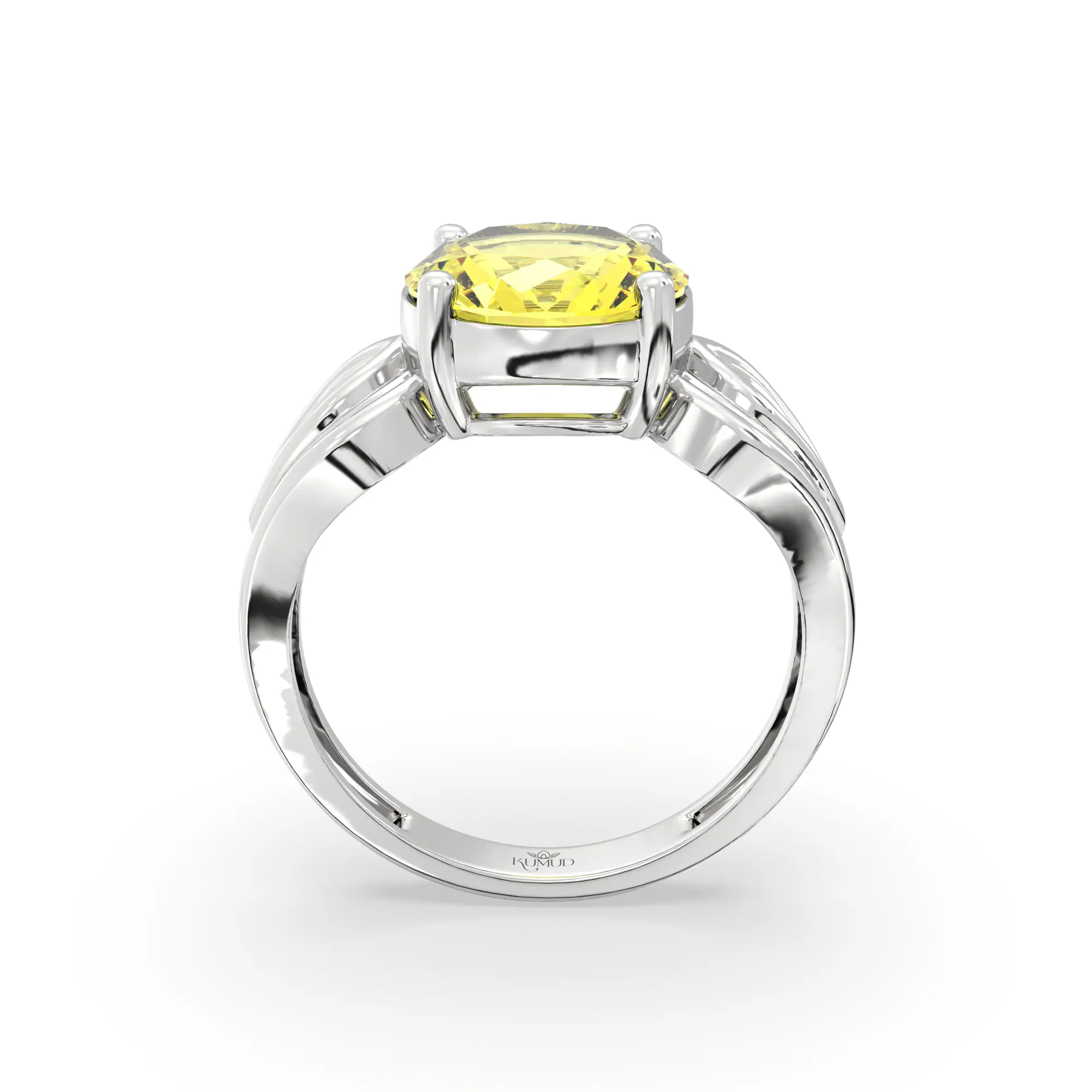 Yellow Sapphire (Pukhraj) Ring for Women in 18K White Gold – Oval 9x8 mm, Prong Setting, 4 g (Design K17A-8) thumbnail