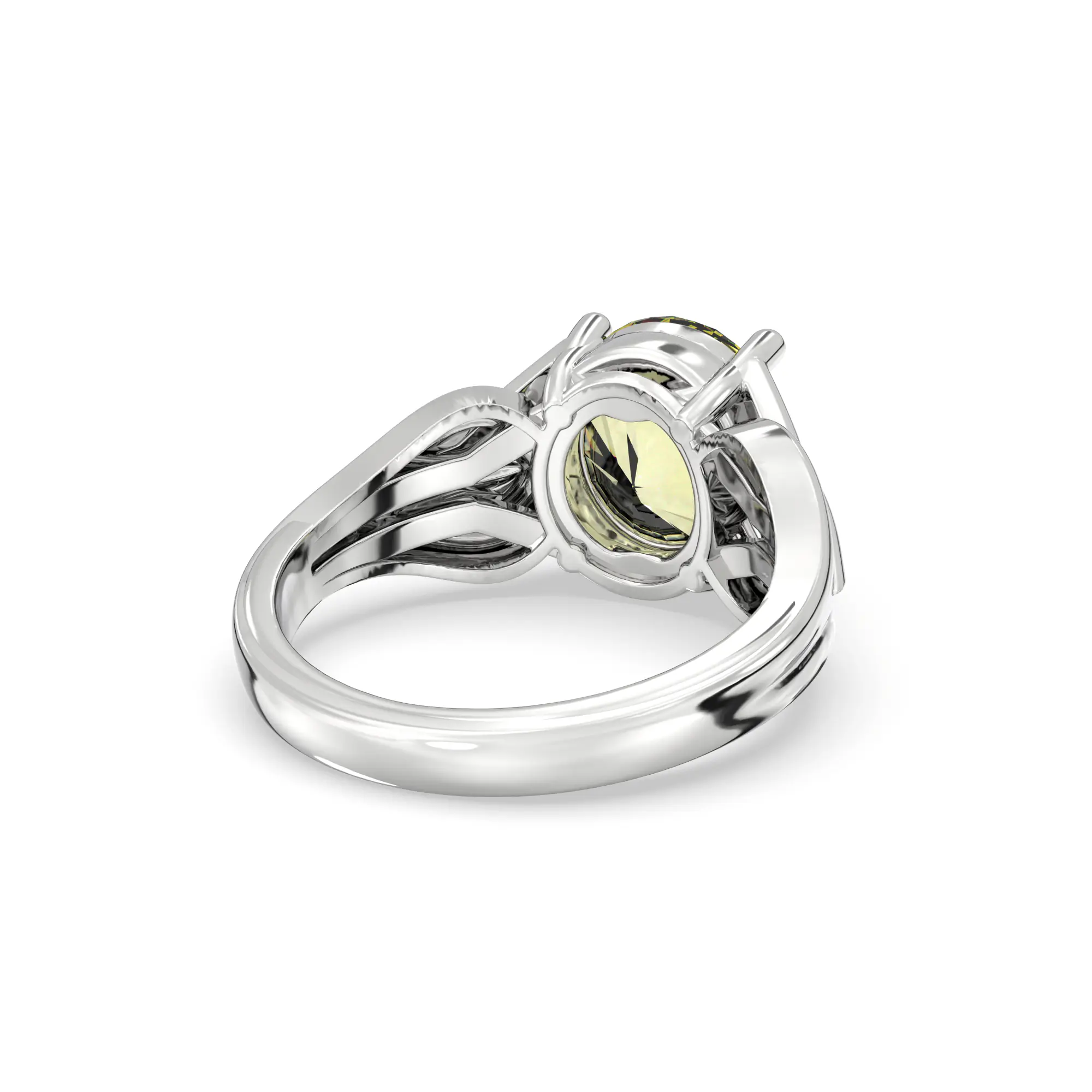 Yellow Sapphire (Pukhraj) Ring for Women in 18K White Gold – Oval 9x8 mm, Prong Setting, 4 g (Design K17A-8) thumbnail