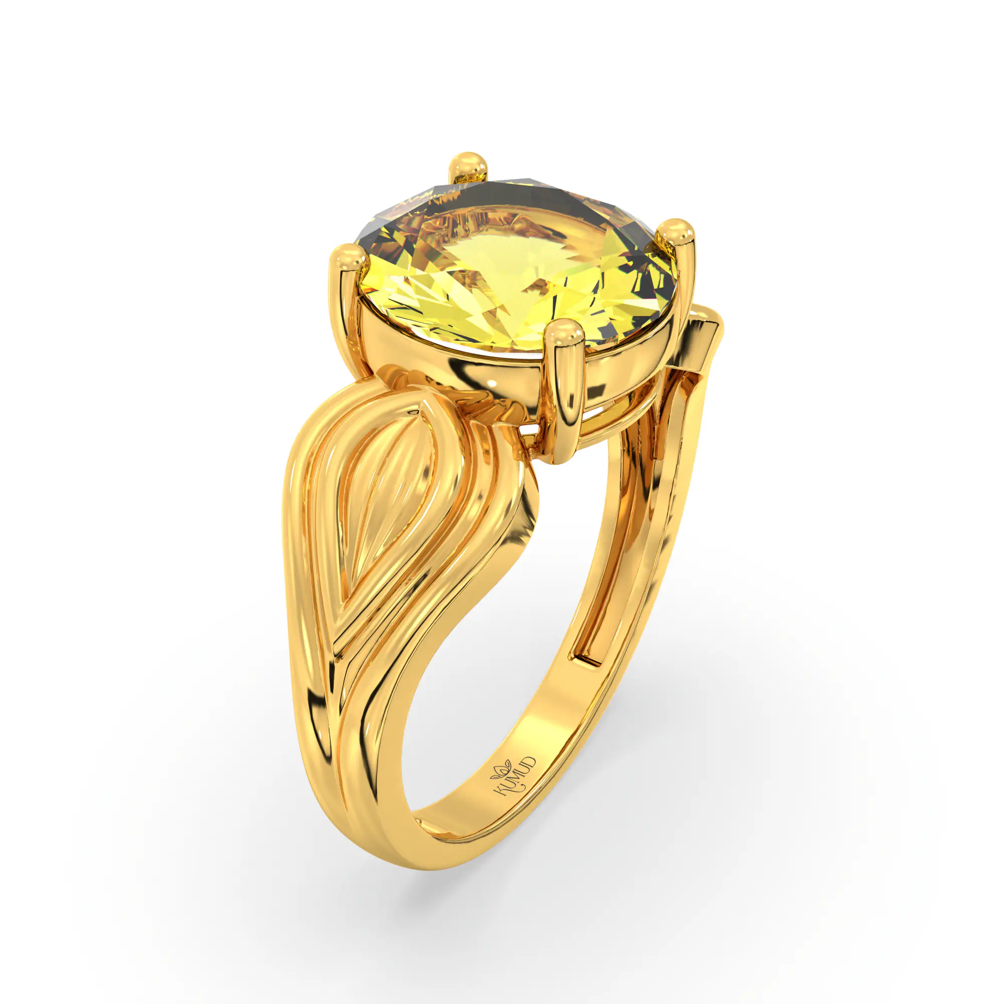 Yellow Sapphire (Pukhraj) Ring for Women in 22K Yellow Gold – Oval 9x8 mm, Prong Setting, 4 g (Design K17A-8) thumbnail