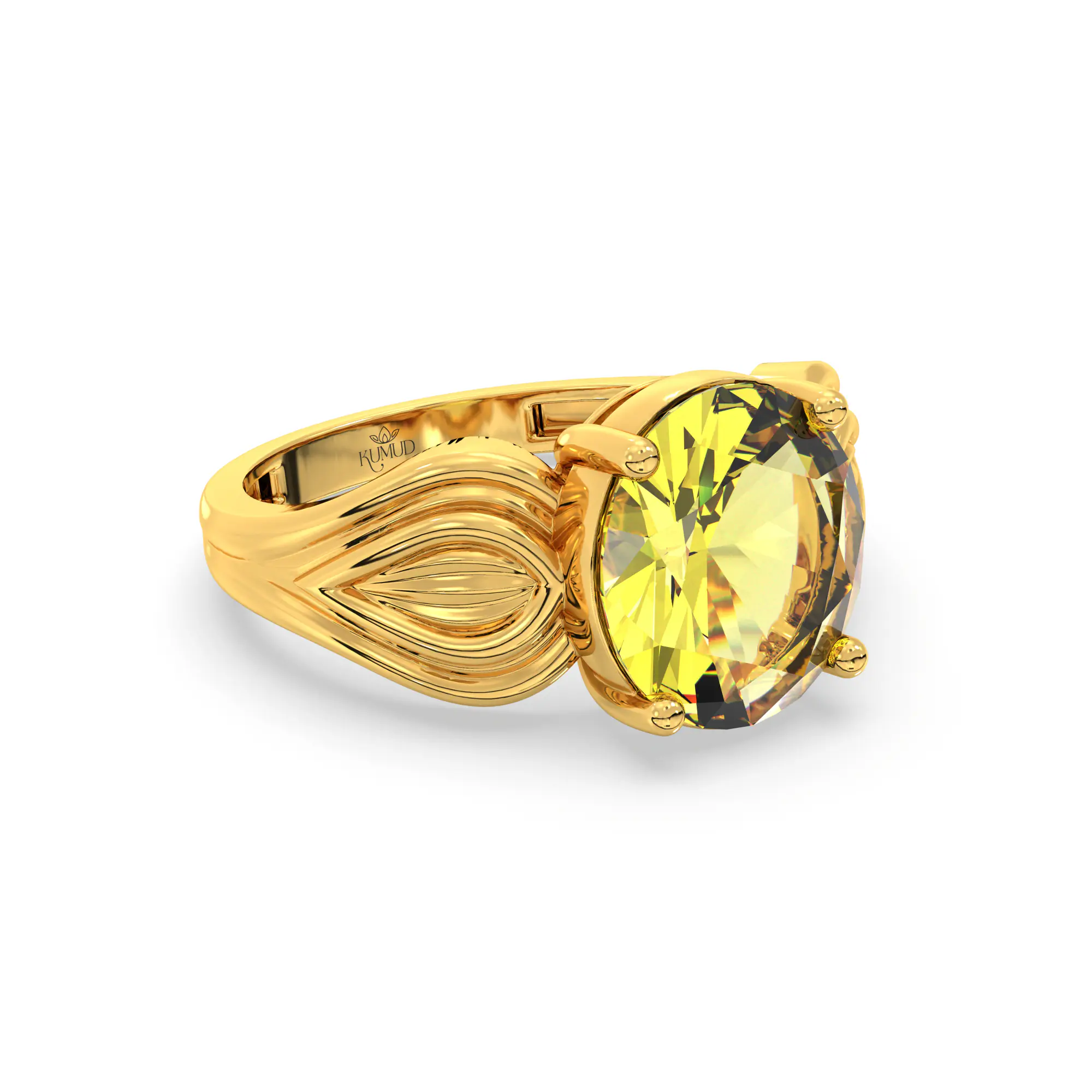 Yellow Sapphire (Pukhraj) Ring for Women in 22K Yellow Gold – Oval 9x8 mm, Prong Setting, 4 g (Design K17A-8) thumbnail