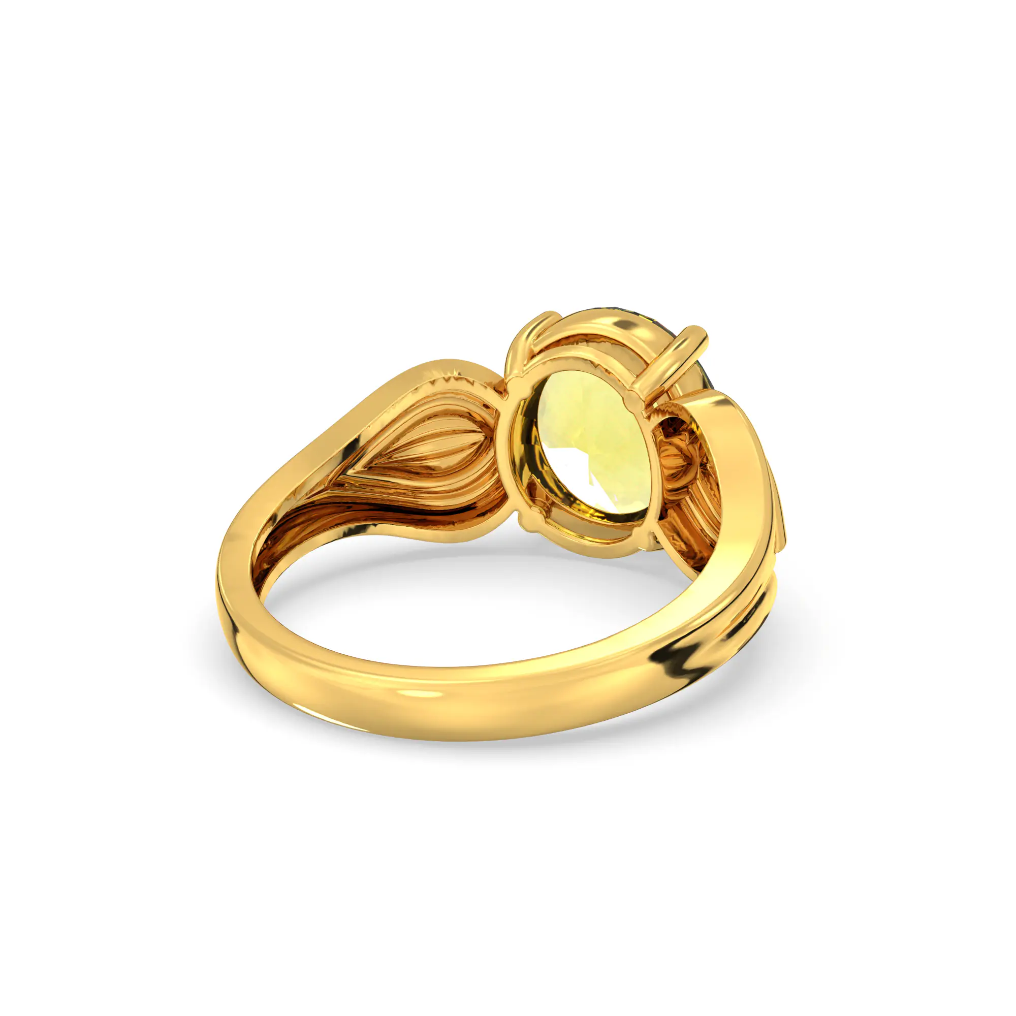 Yellow Sapphire (Pukhraj) Ring for Women in 22K Yellow Gold – Oval 9x8 mm, Prong Setting, 4 g (Design K17A-8) thumbnail