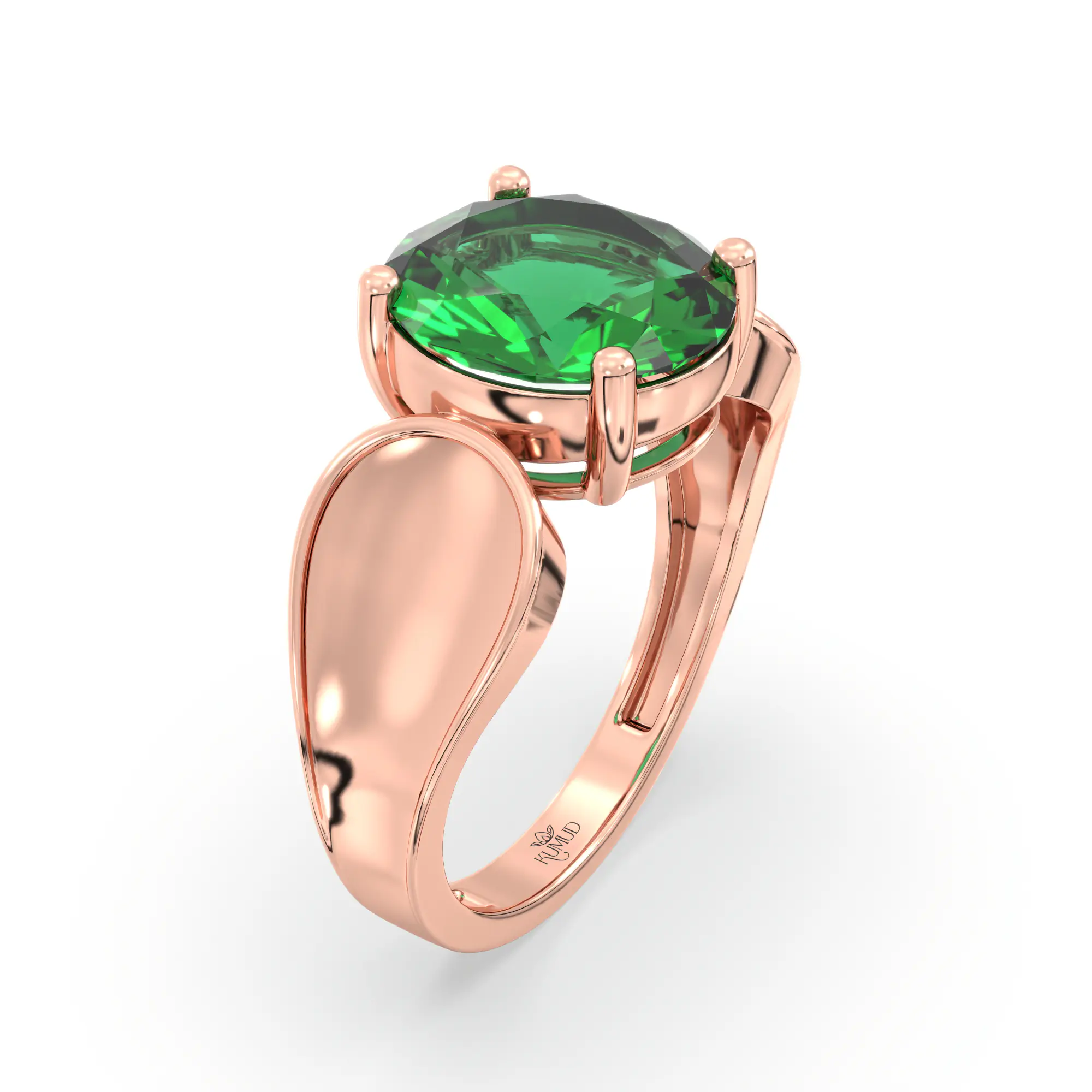 Emerald (Panna) Ring for Women in 18K Rose Gold – Oval 9x8 mm, Prong Setting, 4 g (Design K17A-9) thumbnail