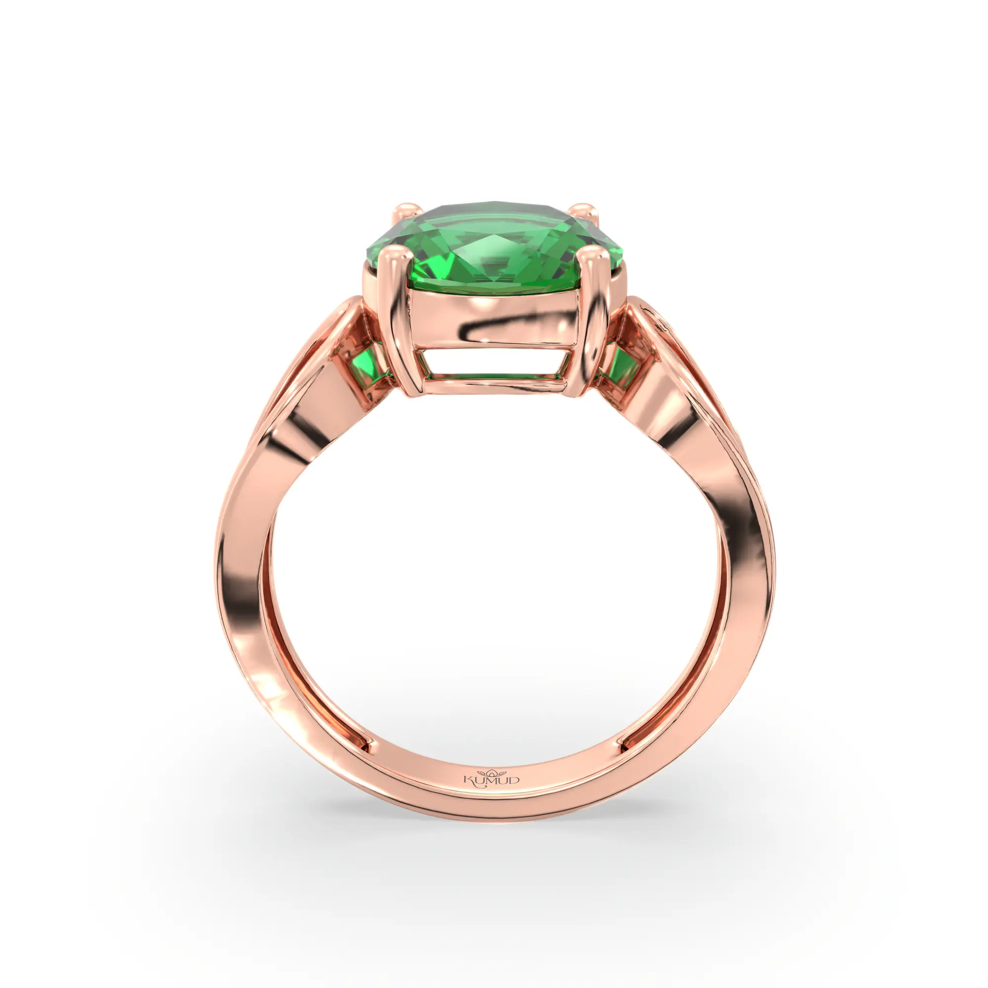 Emerald (Panna) Ring for Women in 18K Rose Gold – Oval 9x8 mm, Prong Setting, 4 g (Design K17A-9) thumbnail