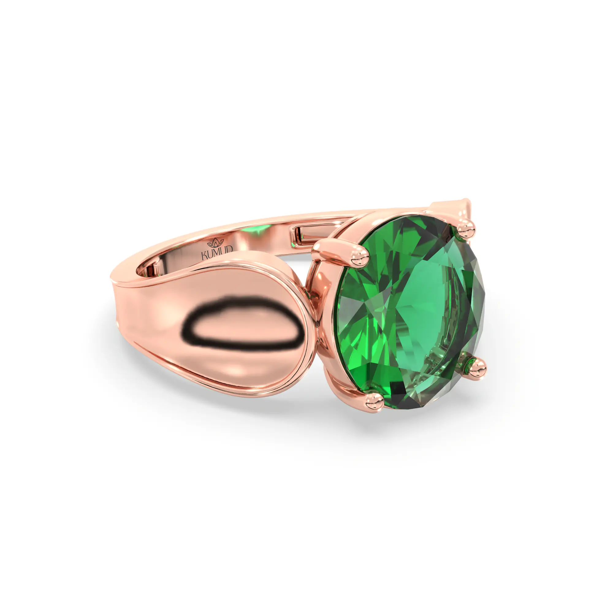 Emerald (Panna) Ring for Women in 18K Rose Gold – Oval 9x8 mm, Prong Setting, 4 g (Design K17A-9) thumbnail