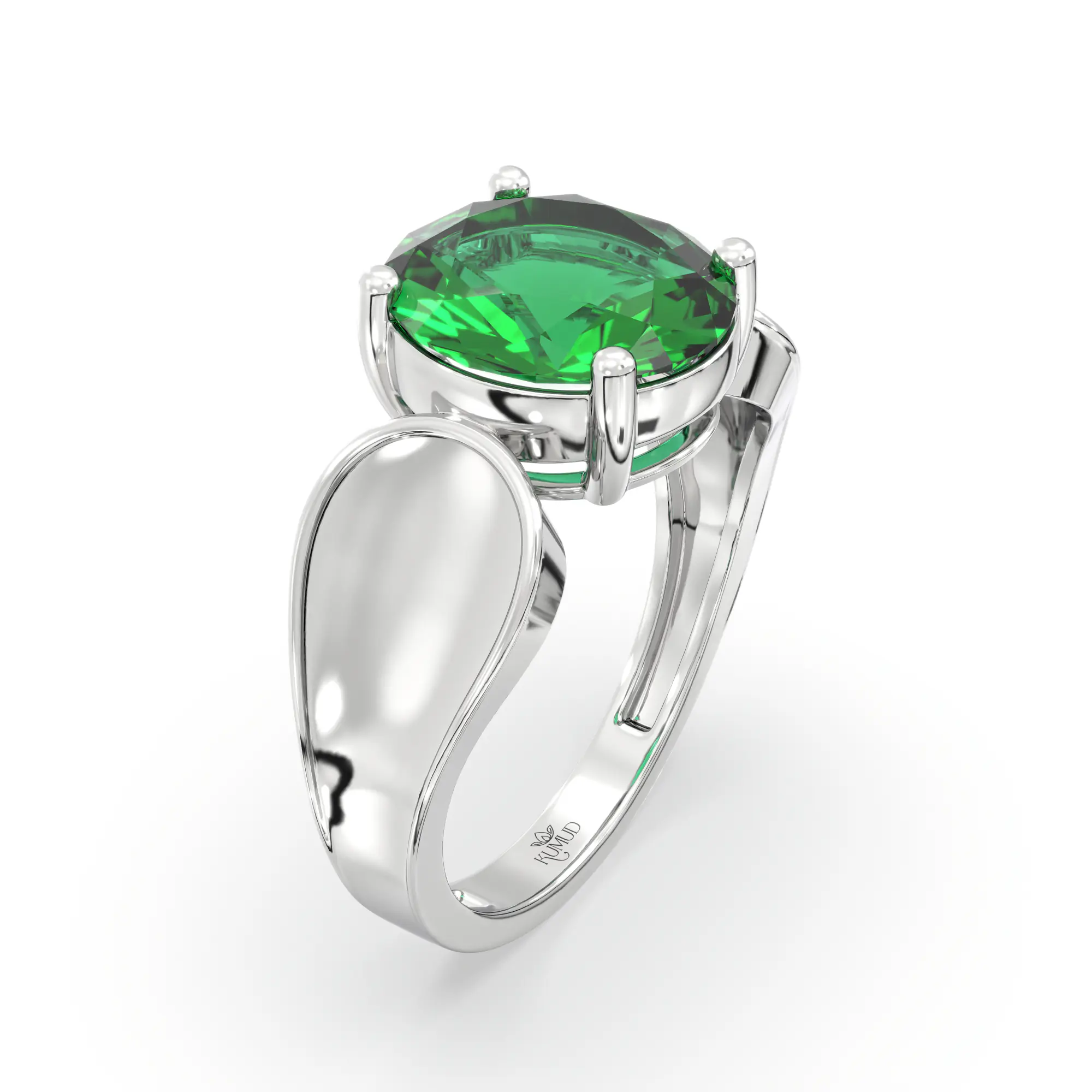 Emerald (Panna) Ring for Women in 18K White Gold – Oval 9x8 mm, Prong Setting, 4 g (Design K17A-9) thumbnail