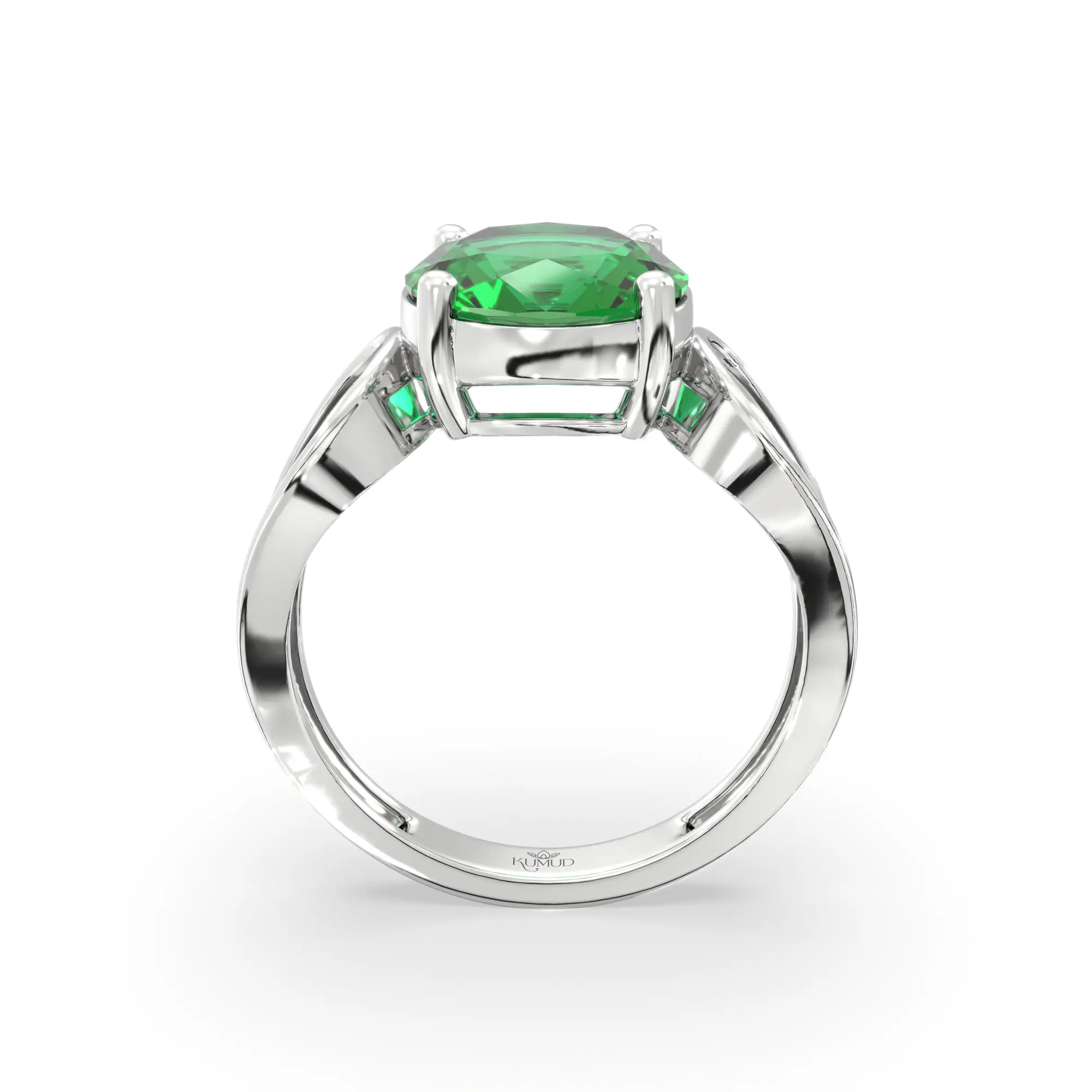 Emerald (Panna) Ring for Women in 18K White Gold – Oval 9x8 mm, Prong Setting, 4 g (Design K17A-9) thumbnail