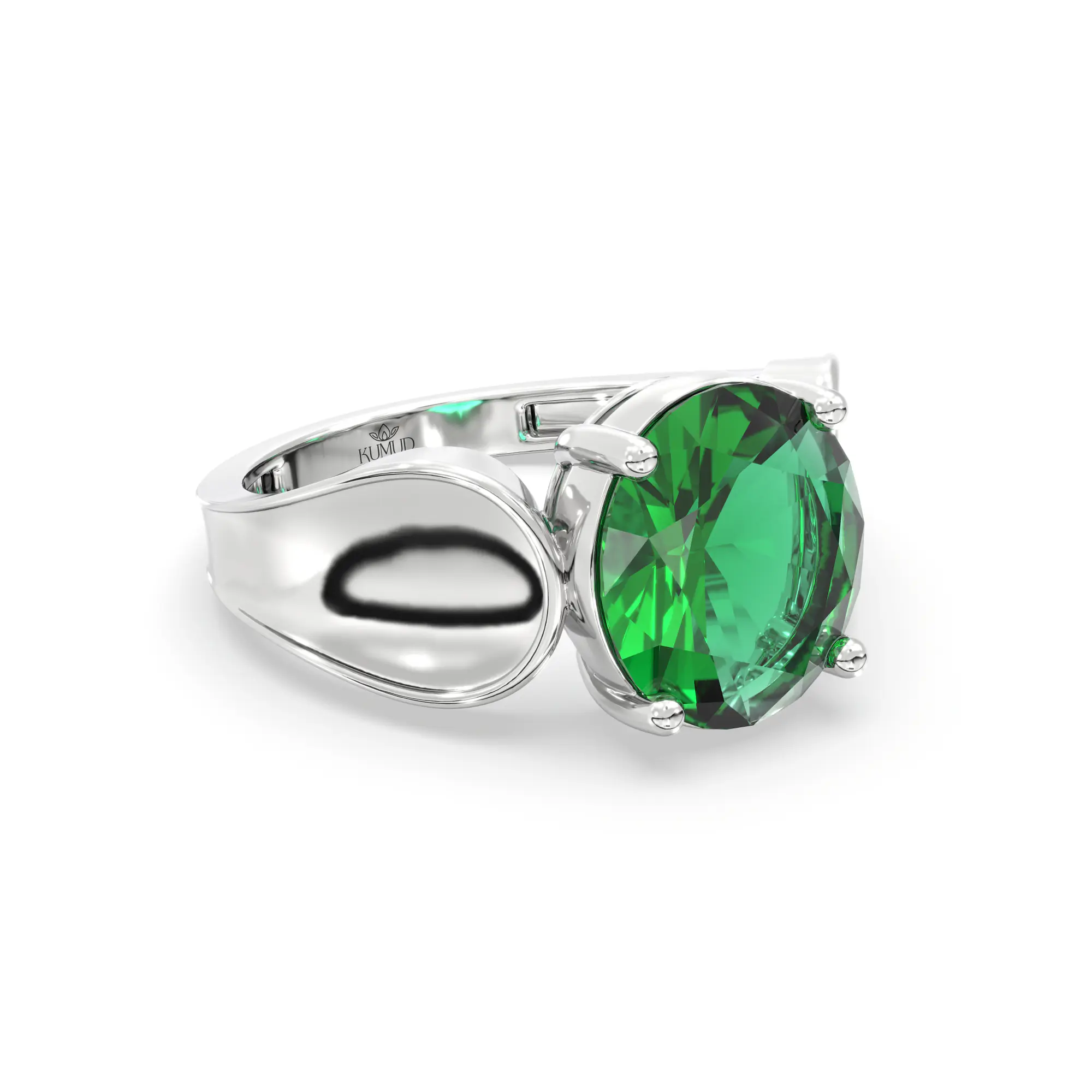 Emerald (Panna) Ring for Women in 18K White Gold – Oval 9x8 mm, Prong Setting, 4 g (Design K17A-9) thumbnail