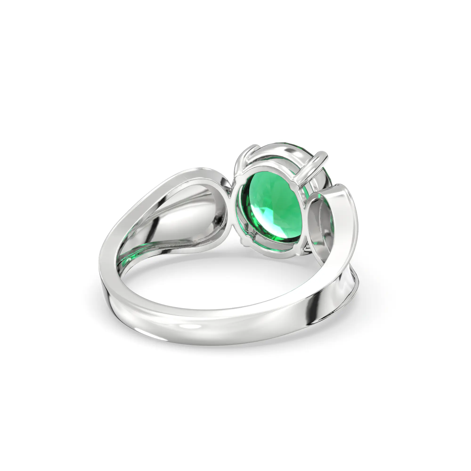 Emerald (Panna) Ring for Women in 18K White Gold – Oval 9x8 mm, Prong Setting, 4 g (Design K17A-9) thumbnail