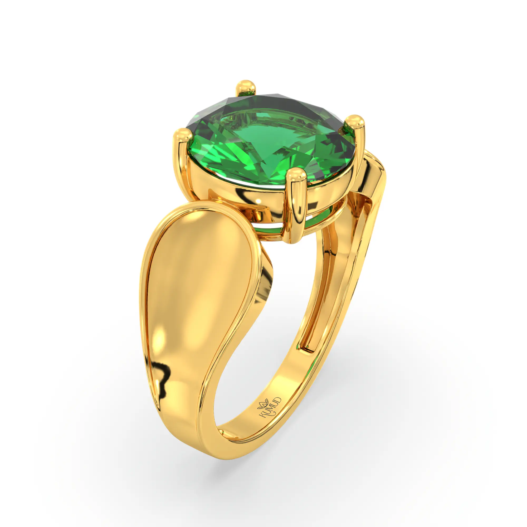 Emerald (Panna) Ring for Women in 22K Yellow Gold – Oval 9x8 mm, Prong Setting, 4 g (Design K17A-9) thumbnail