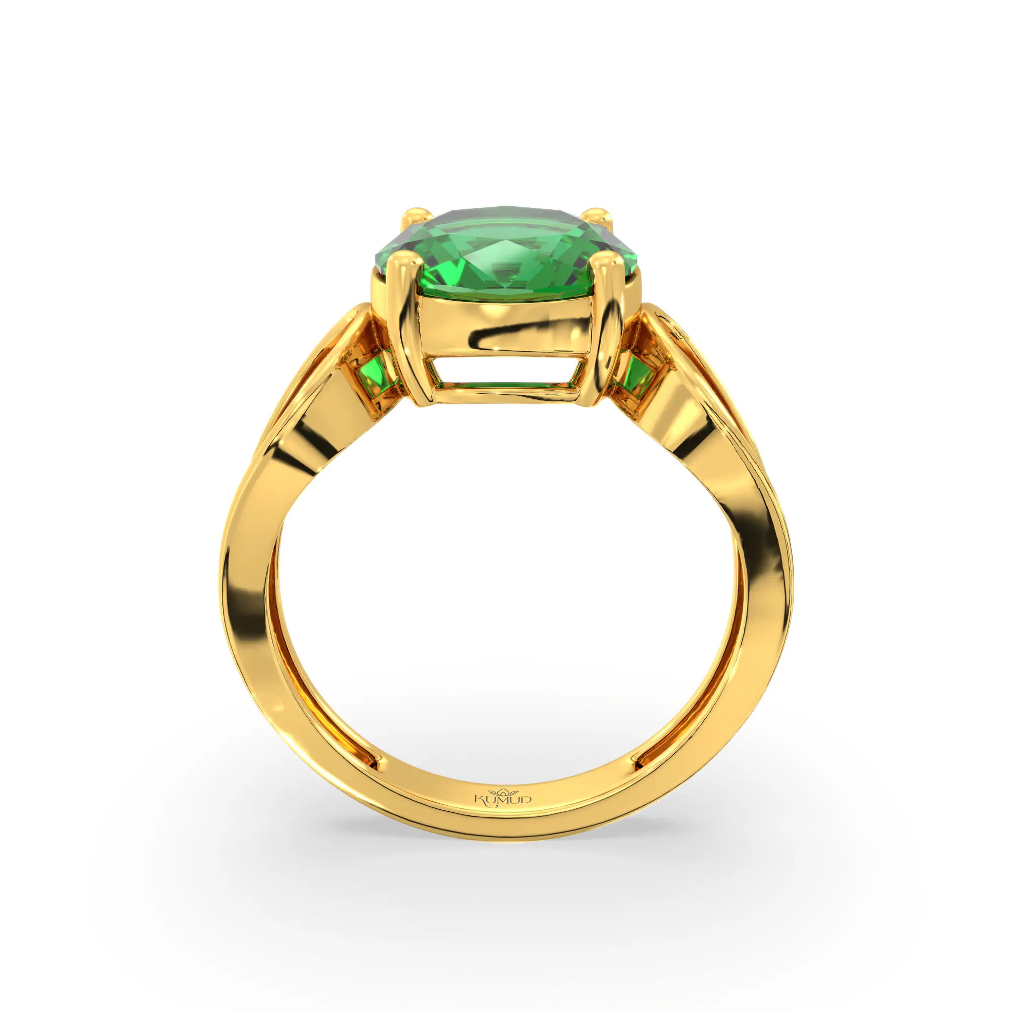 Emerald (Panna) Ring for Women in 22K Yellow Gold – Oval 9x8 mm, Prong Setting, 4 g (Design K17A-9) thumbnail