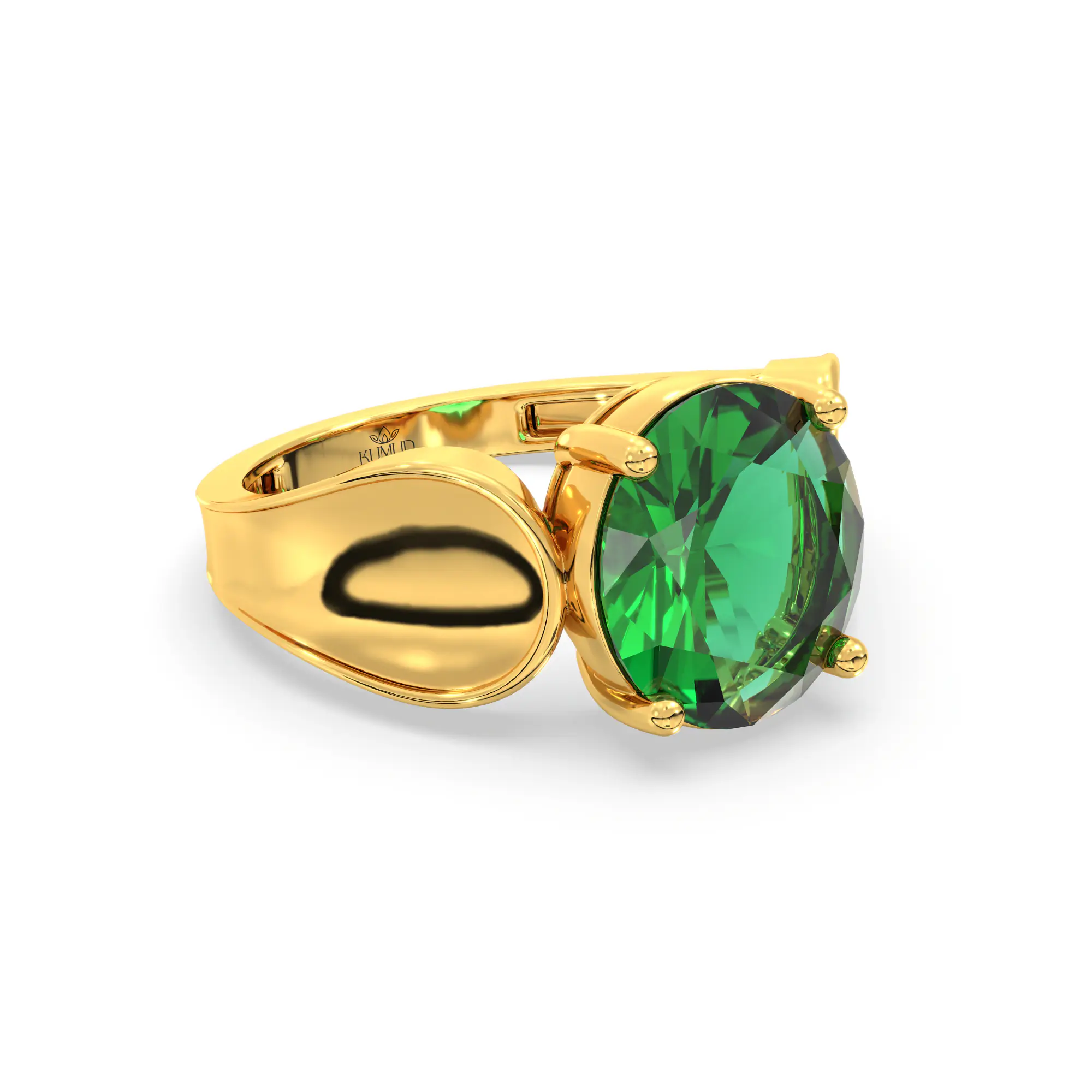 Emerald (Panna) Ring for Women in 22K Yellow Gold – Oval 9x8 mm, Prong Setting, 4 g (Design K17A-9) thumbnail