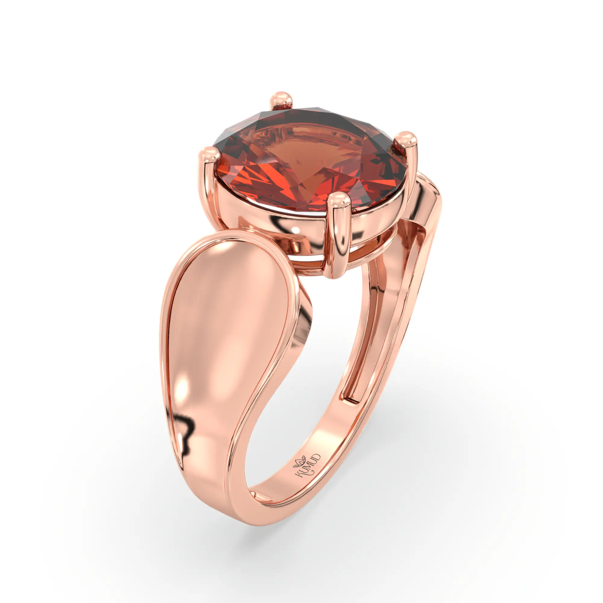 Hessonite (Gomed) Ring for Women in 18K Rose Gold – Oval 9x8 mm, Prong Setting, 4 g (Design K17A-9) thumbnail