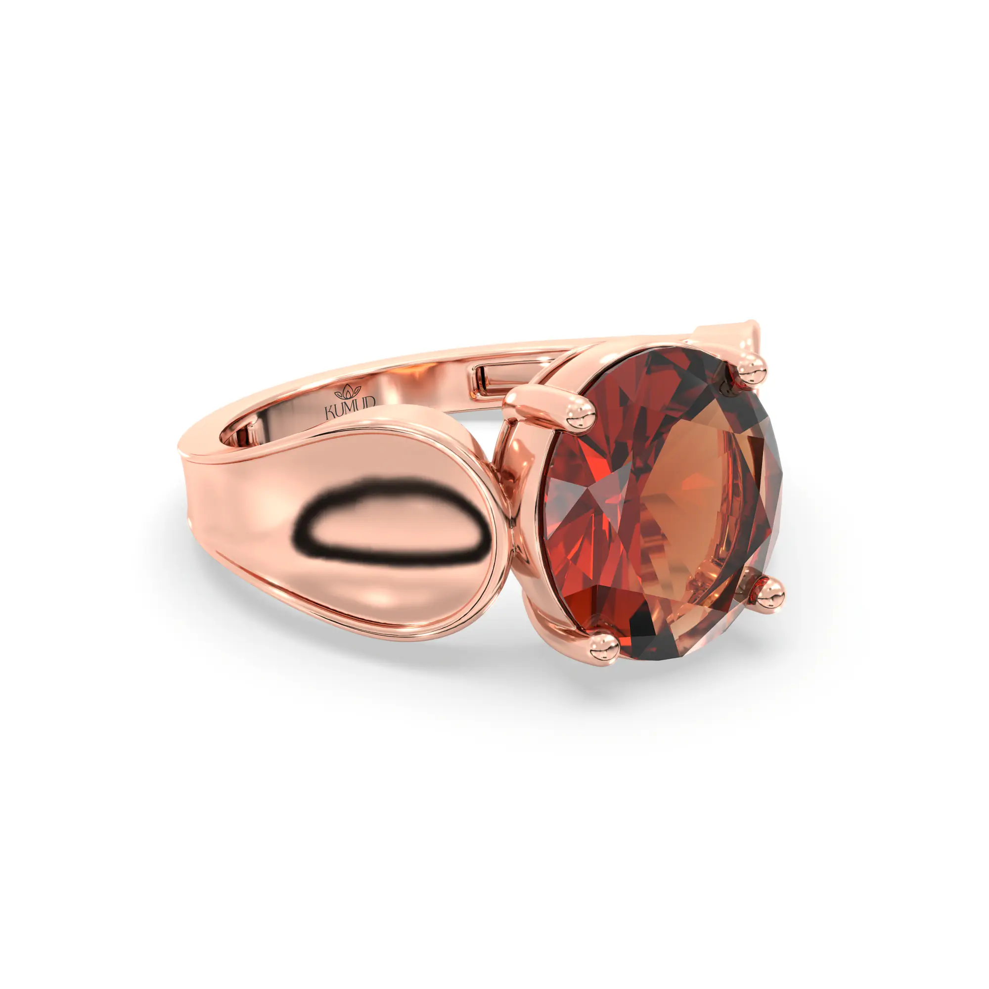 Hessonite (Gomed) Ring for Women in 18K Rose Gold – Oval 9x8 mm, Prong Setting, 4 g (Design K17A-9) thumbnail