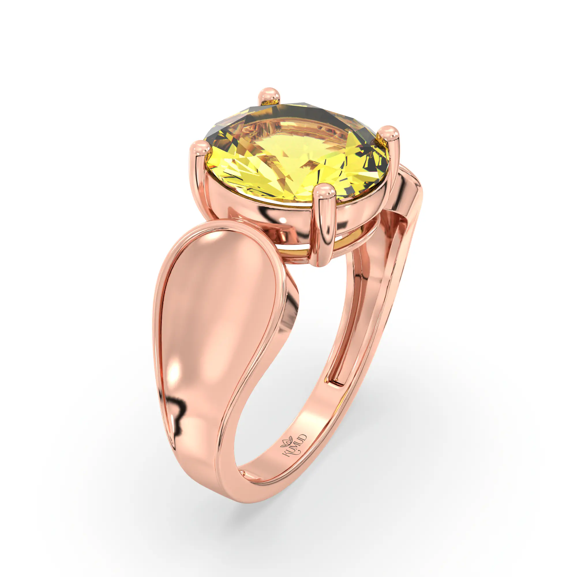 Yellow Sapphire (Pukhraj) Ring for Women in 18K Rose Gold – Oval 9x8 mm, Prong Setting, 4 g (Design K17A-9) thumbnail