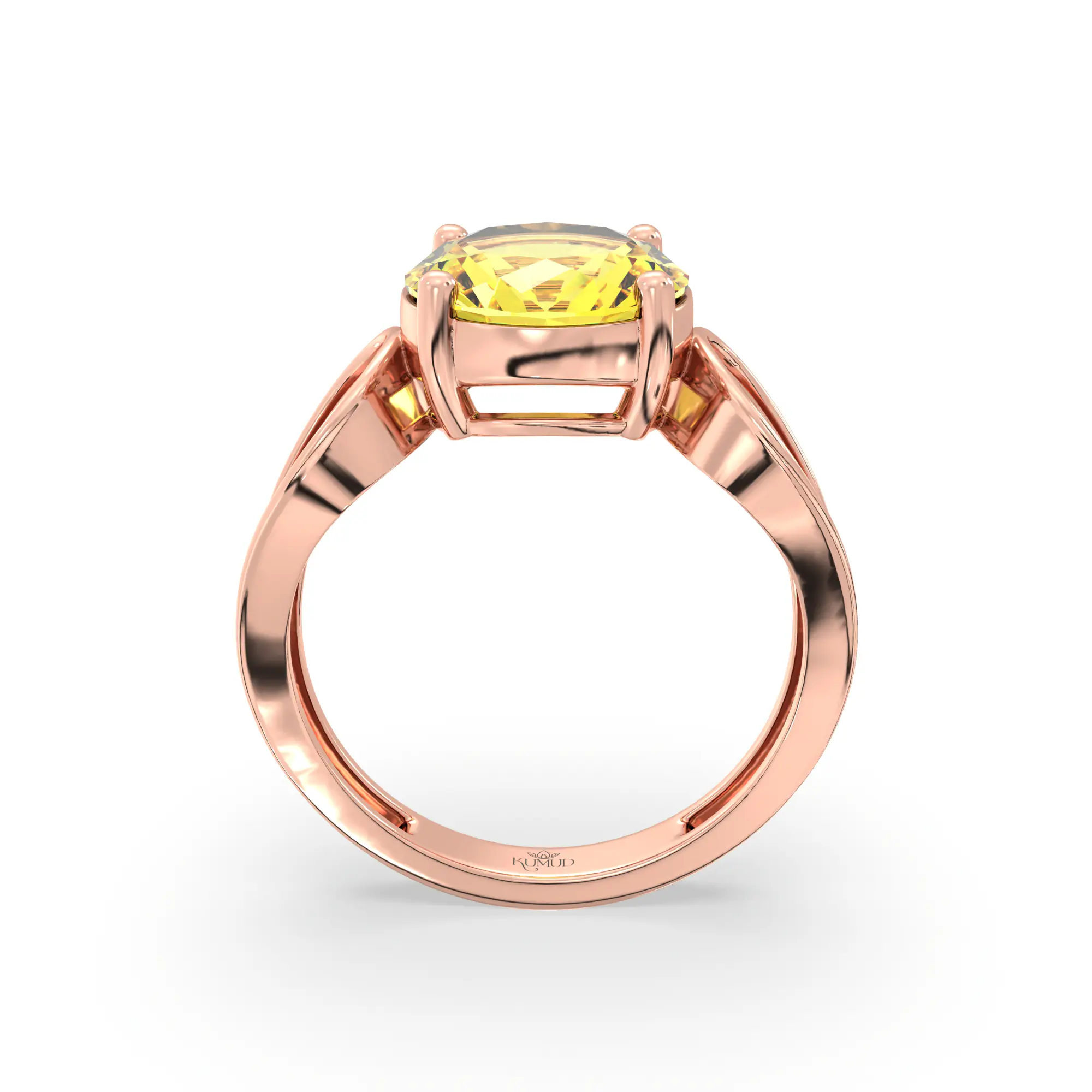 Yellow Sapphire (Pukhraj) Ring for Women in 18K Rose Gold – Oval 9x8 mm, Prong Setting, 4 g (Design K17A-9) thumbnail