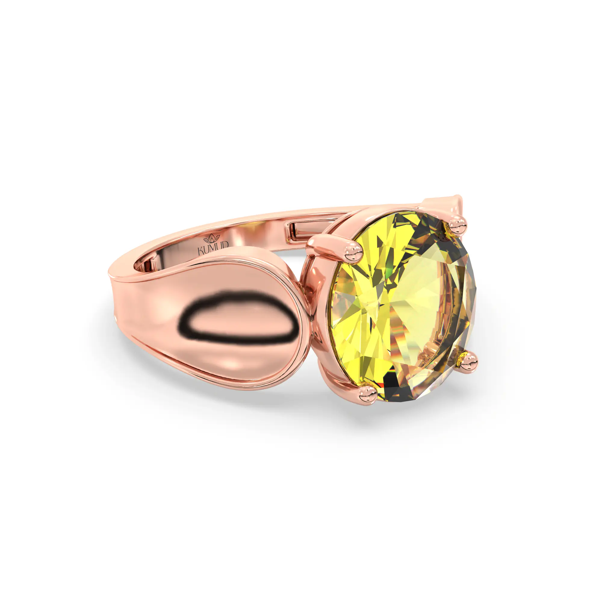 Yellow Sapphire (Pukhraj) Ring for Women in 18K Rose Gold – Oval 9x8 mm, Prong Setting, 4 g (Design K17A-9) thumbnail