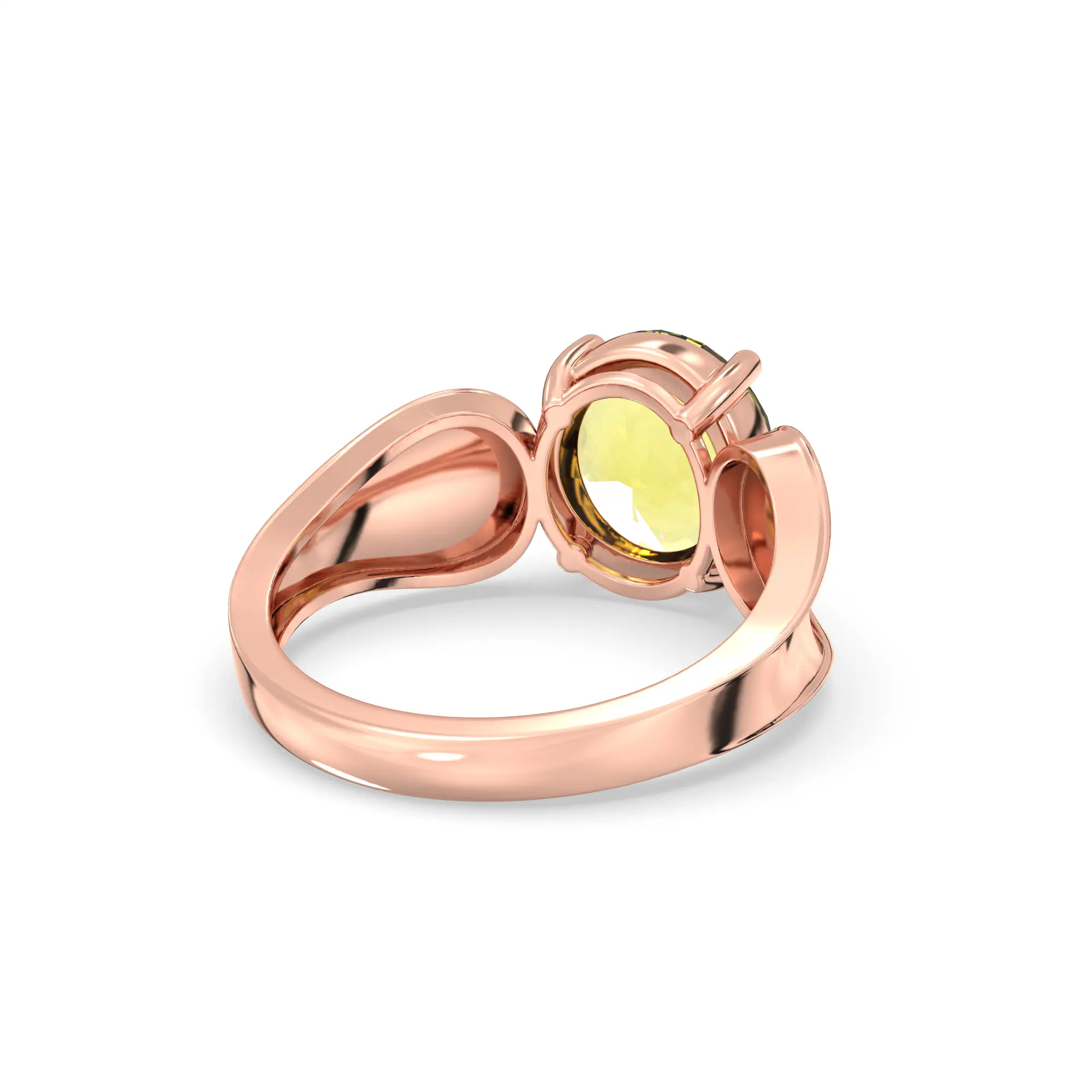 Yellow Sapphire (Pukhraj) Ring for Women in 18K Rose Gold – Oval 9x8 mm, Prong Setting, 4 g (Design K17A-9) thumbnail