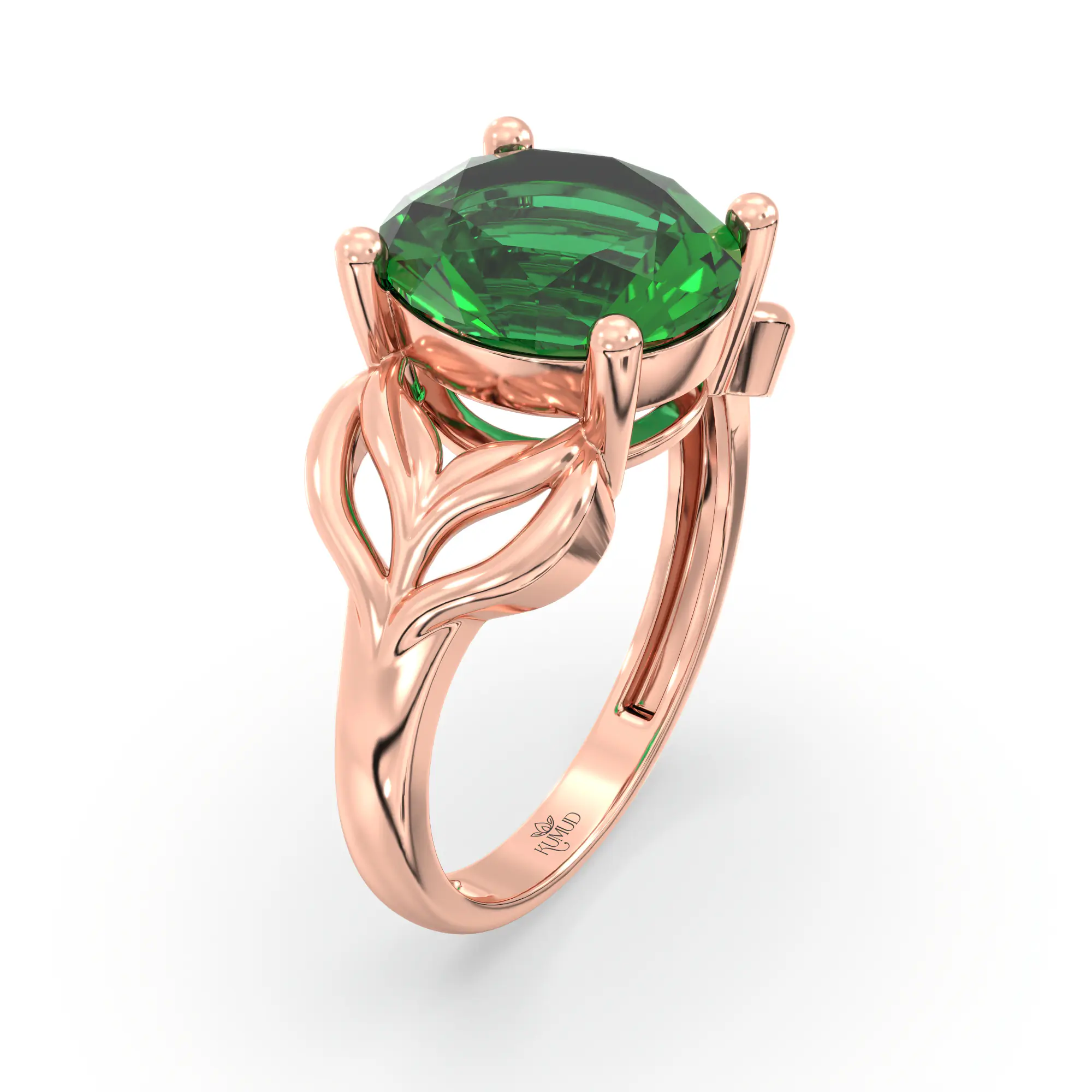 Emerald (Panna) Ring for Women in 18K Rose Gold – Oval 9x8 mm, Prong Setting, 4 g (Design K17A-10) thumbnail