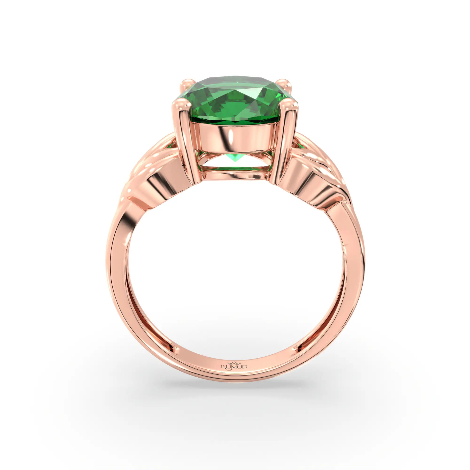 Emerald (Panna) Ring for Women in 18K Rose Gold – Oval 9x8 mm, Prong Setting, 4 g (Design K17A-10) thumbnail