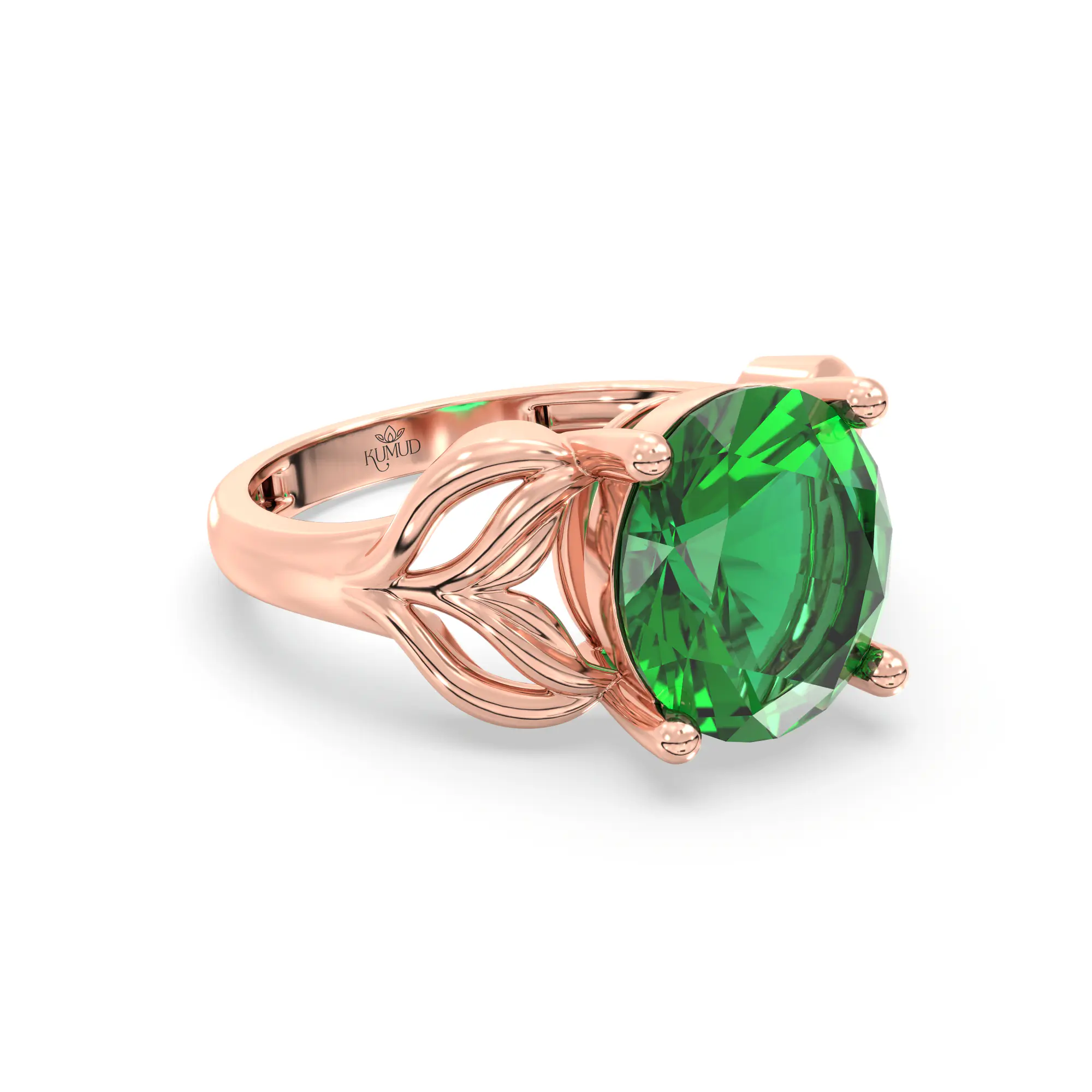 Emerald (Panna) Ring for Women in 18K Rose Gold – Oval 9x8 mm, Prong Setting, 4 g (Design K17A-10) thumbnail