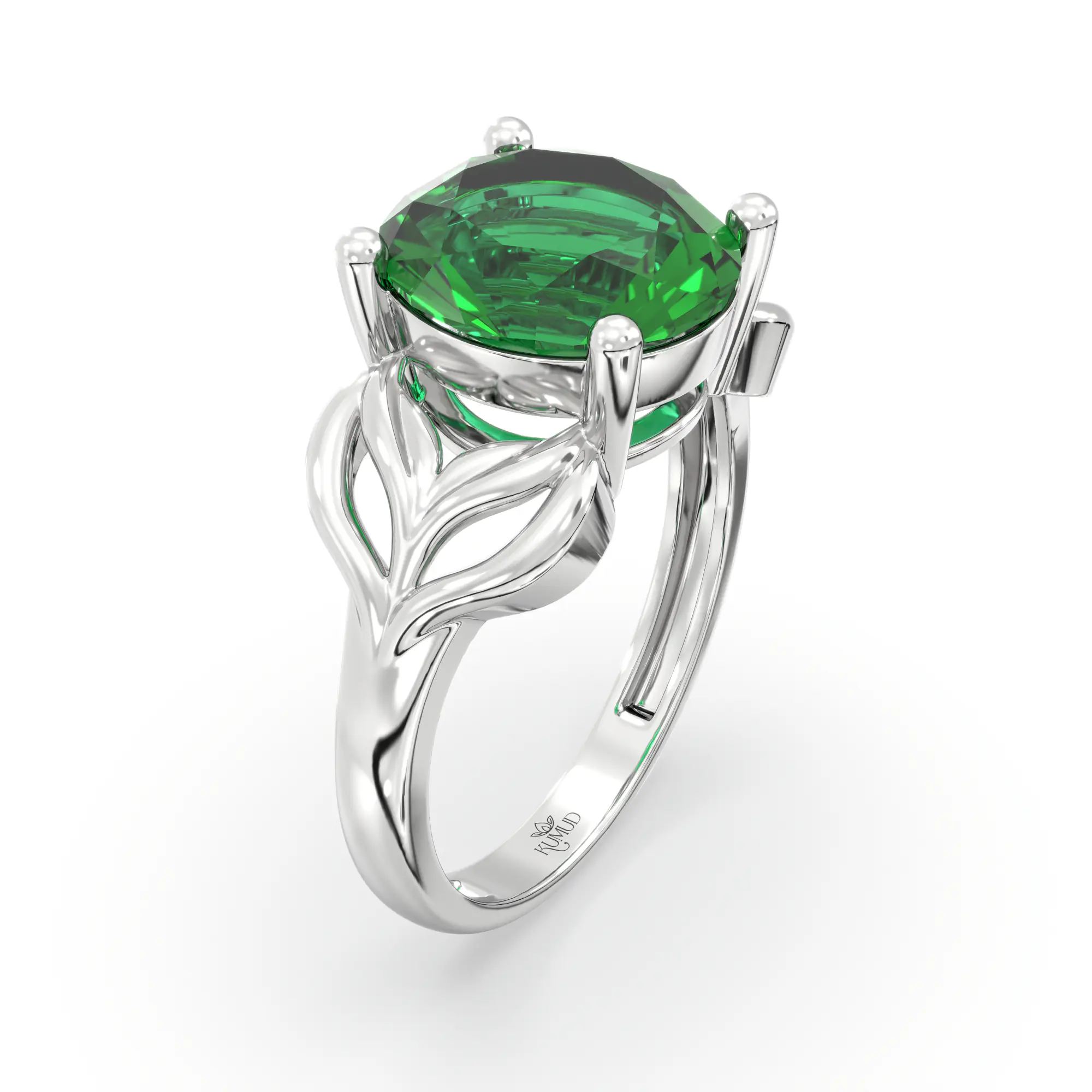 Emerald (Panna) Ring for Women in 18K White Gold – Oval 9x8 mm, Prong Setting, 4 g (Design K17A-10) thumbnail