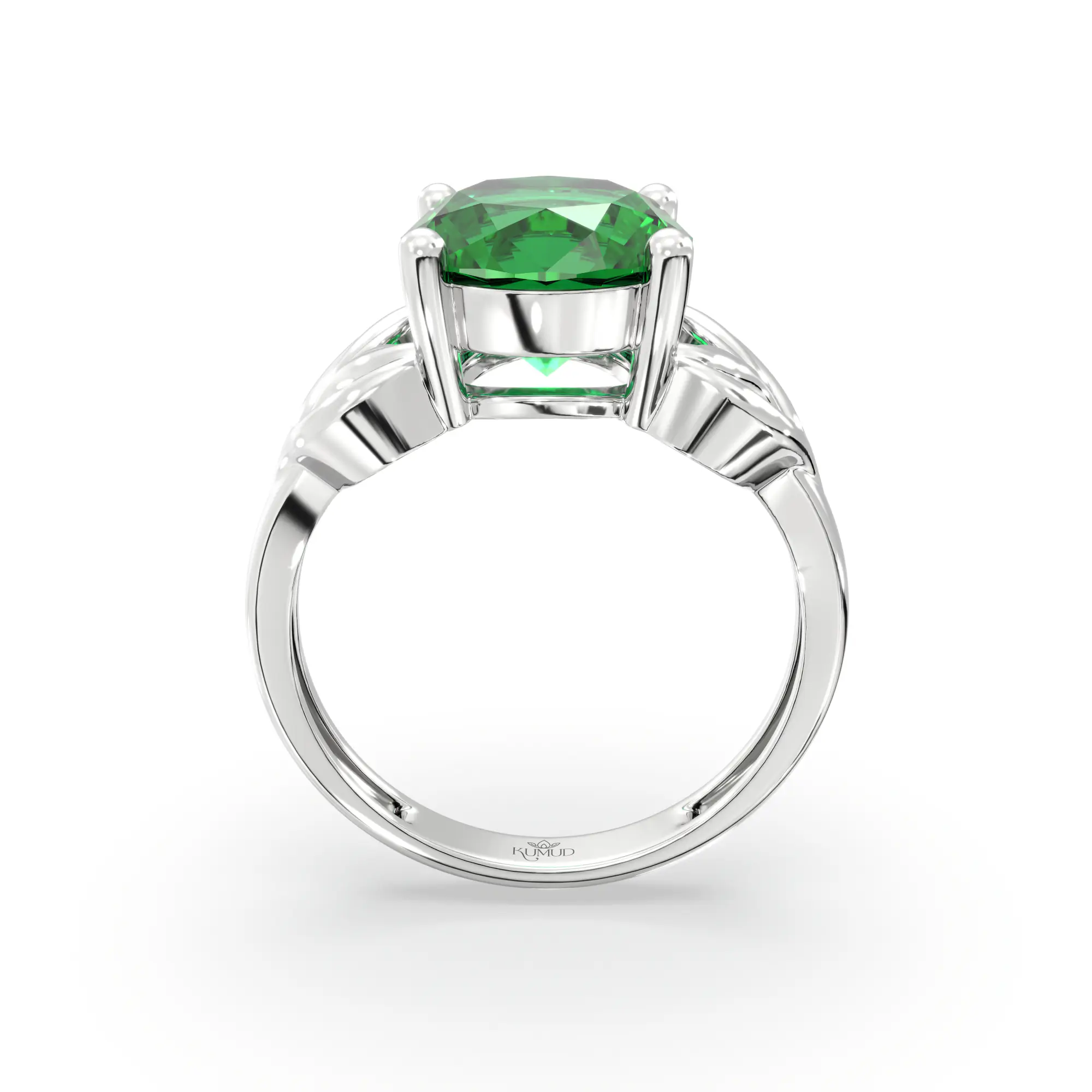 Emerald (Panna) Ring for Women in 18K White Gold – Oval 9x8 mm, Prong Setting, 4 g (Design K17A-10) thumbnail