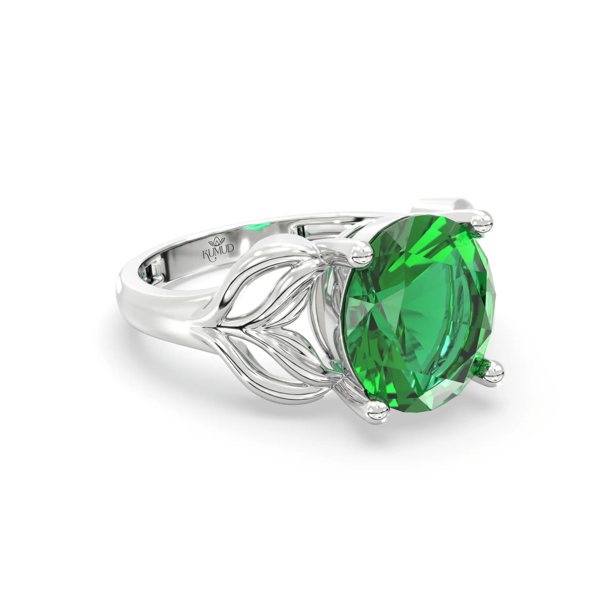 Emerald (Panna) Ring for Women in 18K White Gold – Oval 9x8 mm, Prong Setting, 4 g (Design K17A-10) thumbnail