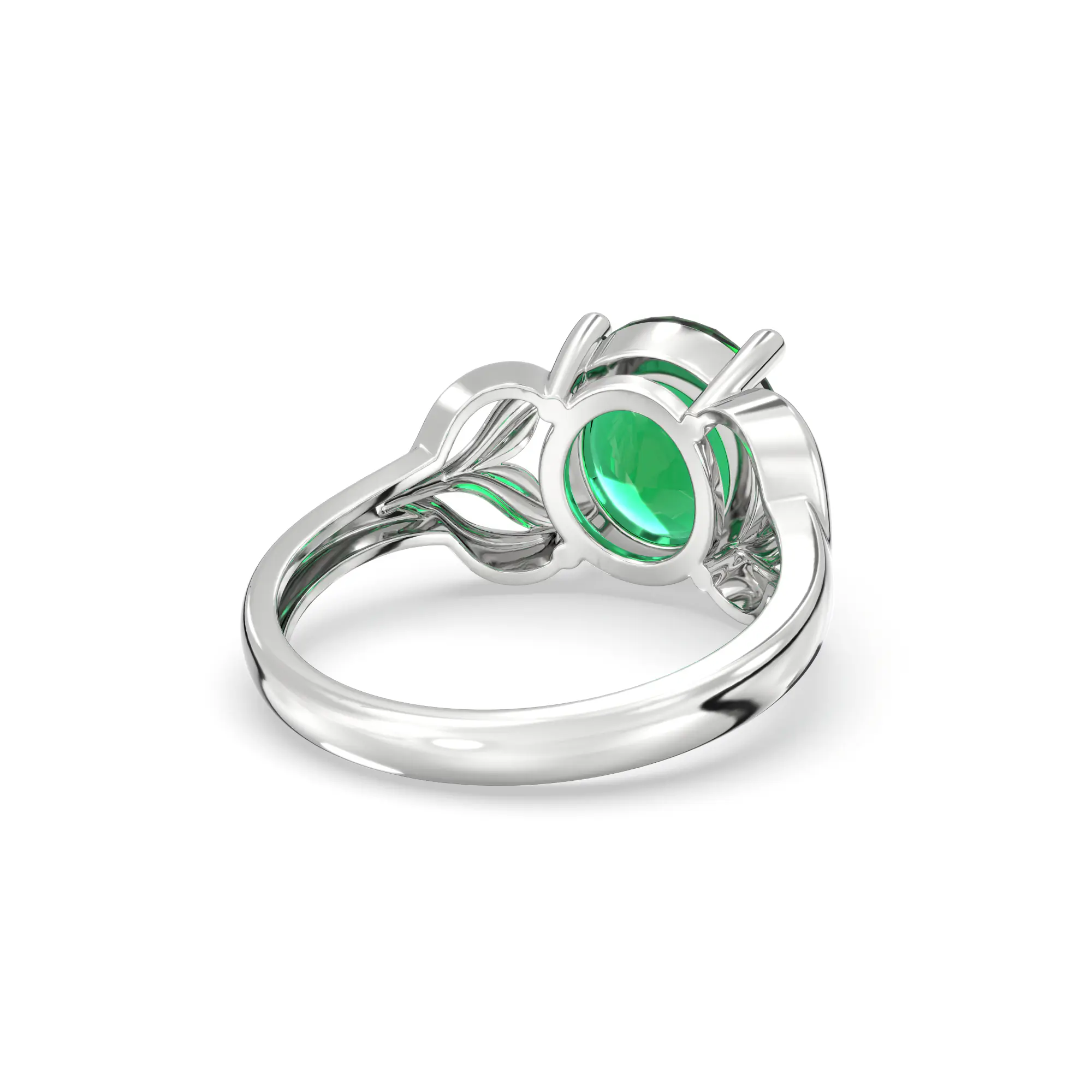 Emerald (Panna) Ring for Women in 18K White Gold – Oval 9x8 mm, Prong Setting, 4 g (Design K17A-10) thumbnail