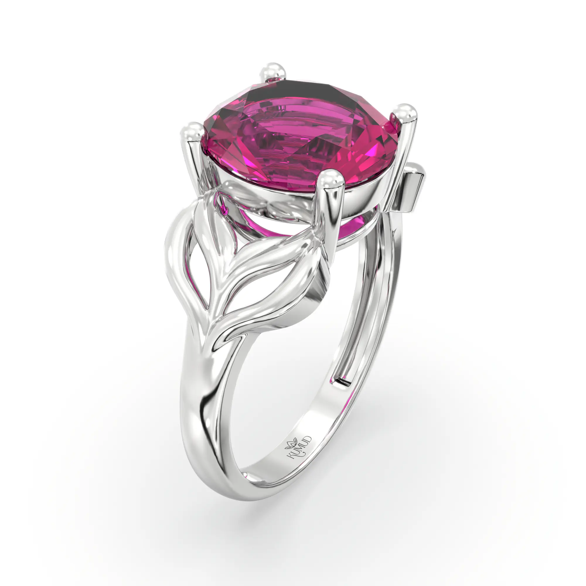 Ruby (Manik) Ring for Women in 18K White Gold – Oval 9x8 mm, Prong Setting, 4 g (Design K17A-10) thumbnail