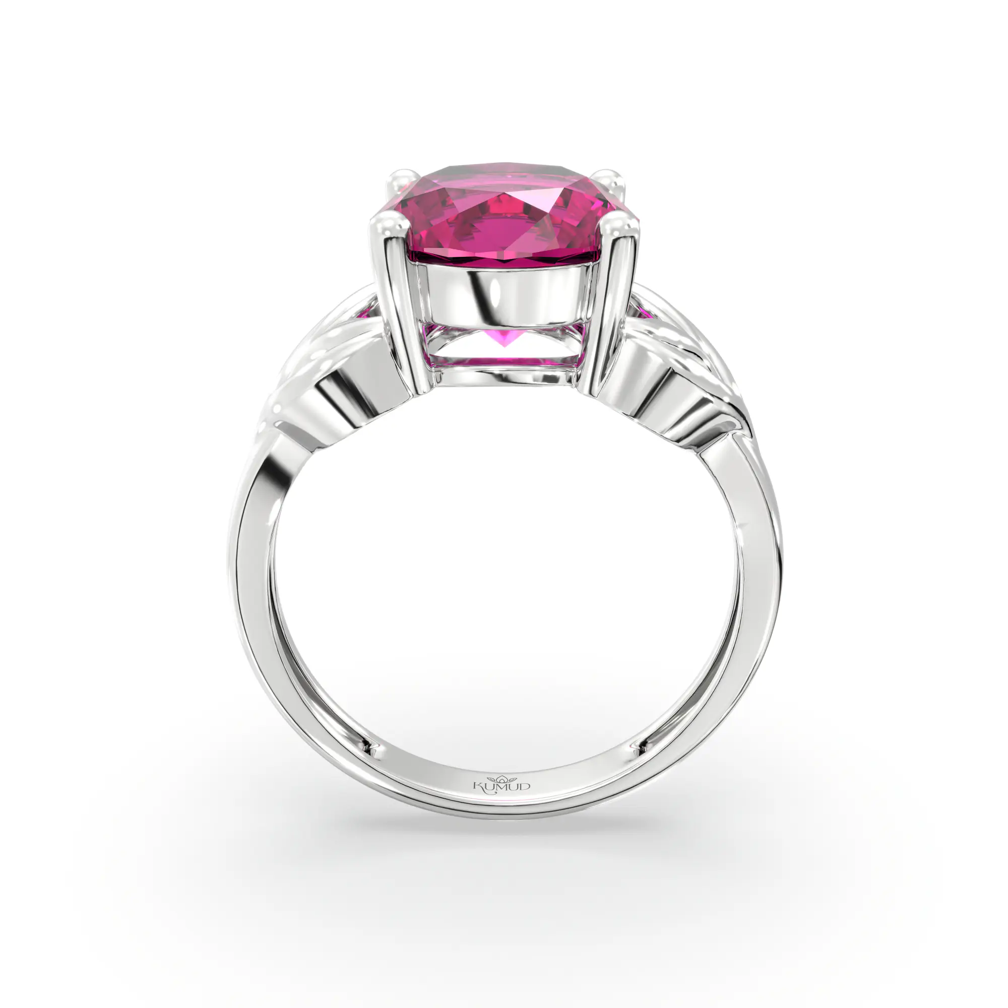 Ruby (Manik) Ring for Women in 18K White Gold – Oval 9x8 mm, Prong Setting, 4 g (Design K17A-10) thumbnail