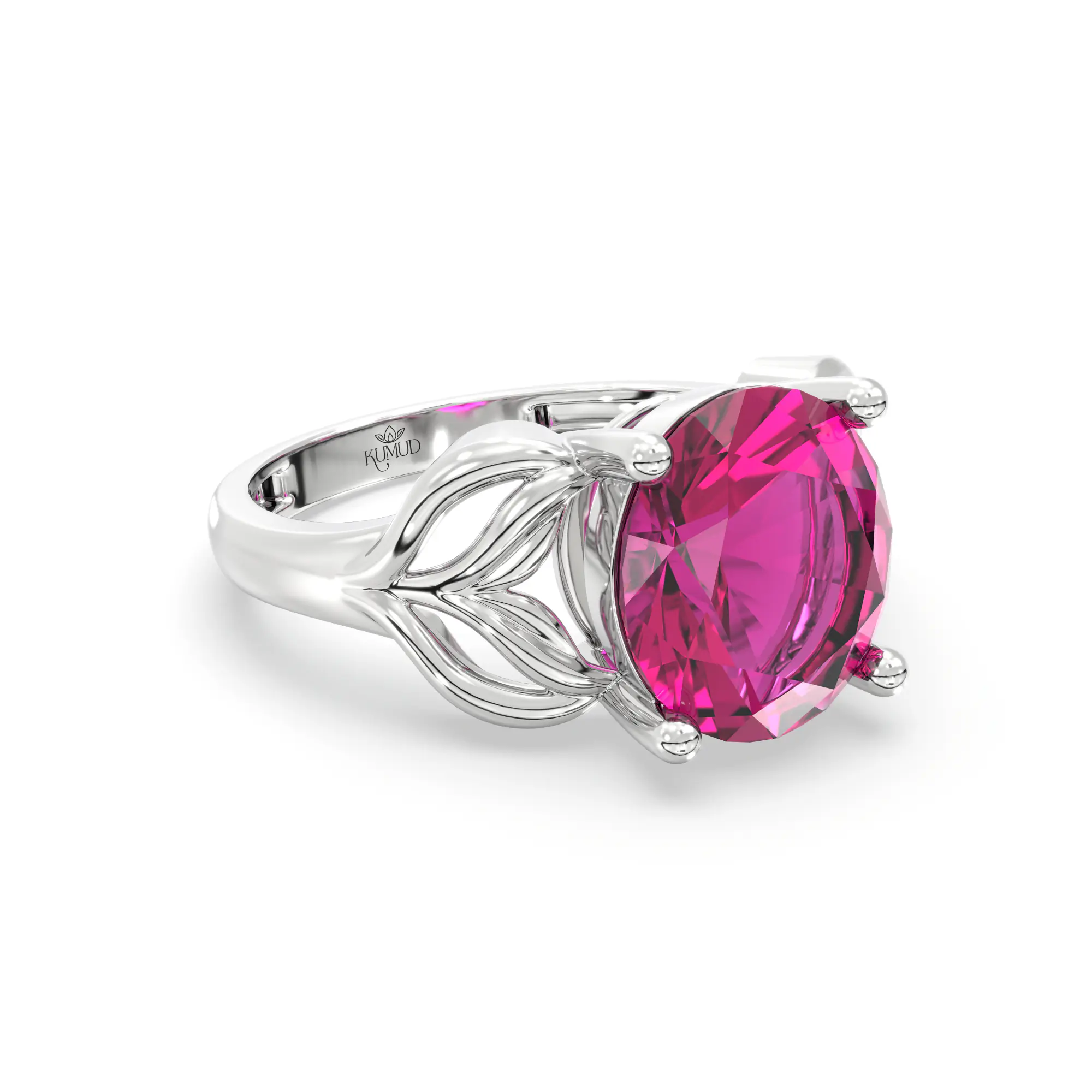 Ruby (Manik) Ring for Women in 18K White Gold – Oval 9x8 mm, Prong Setting, 4 g (Design K17A-10) thumbnail
