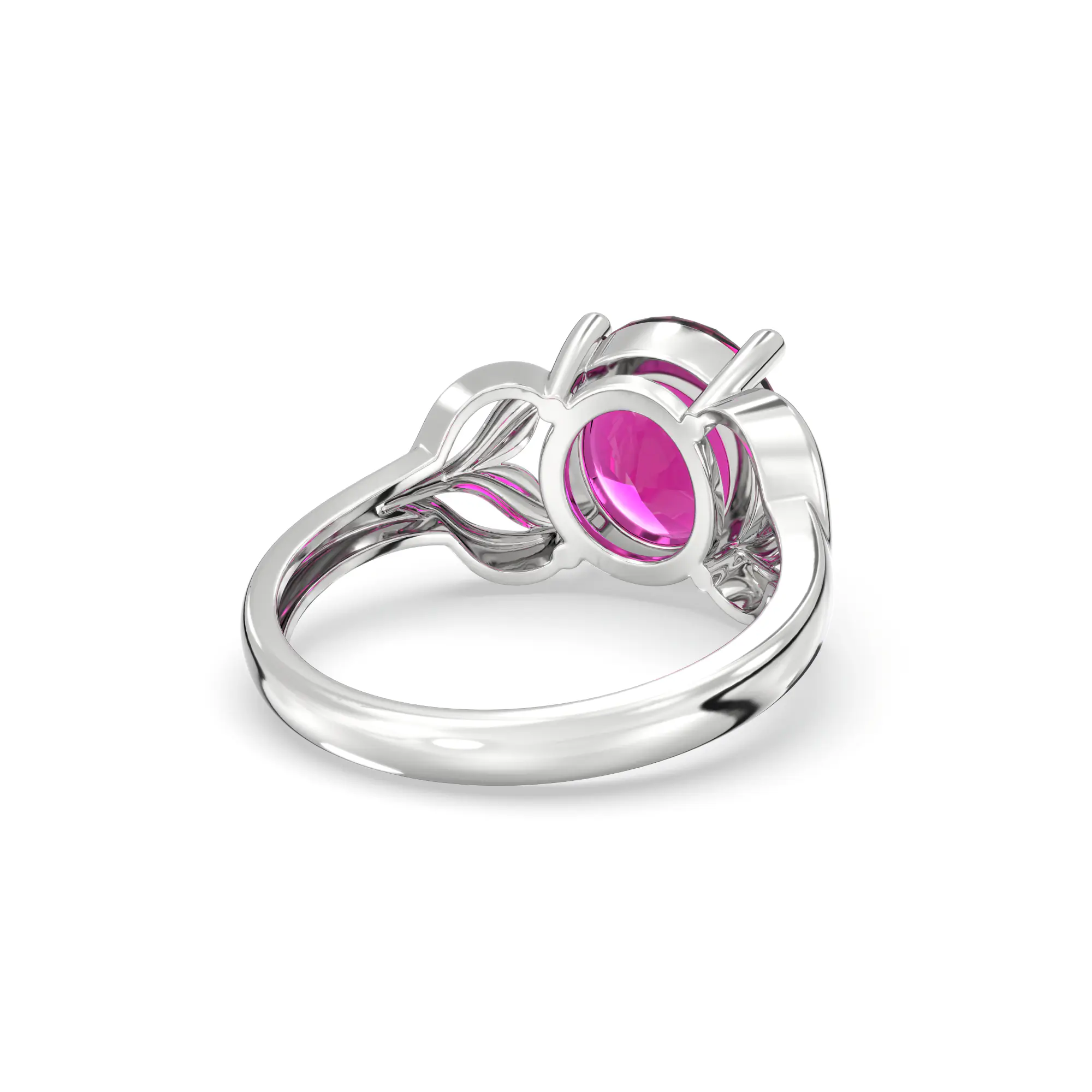 Ruby (Manik) Ring for Women in 18K White Gold – Oval 9x8 mm, Prong Setting, 4 g (Design K17A-10) thumbnail