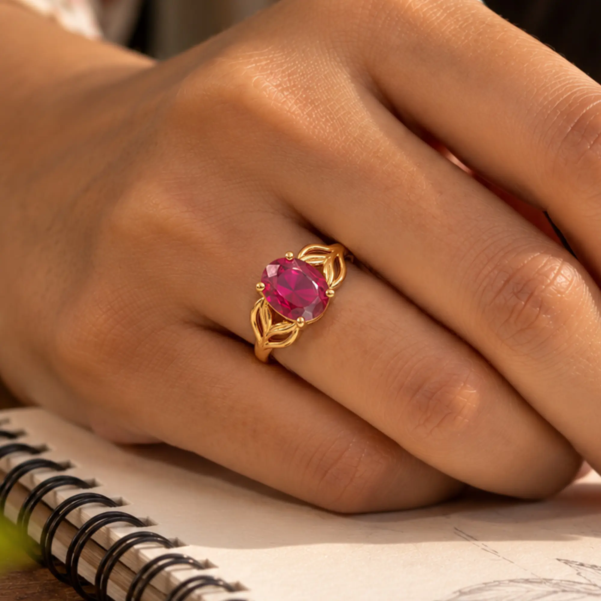 Ruby (Manik) Ring for Women in 22K Yellow Gold – Oval 9x8 mm, Prong Setting, 4 g (Design K17A-10) thumbnail