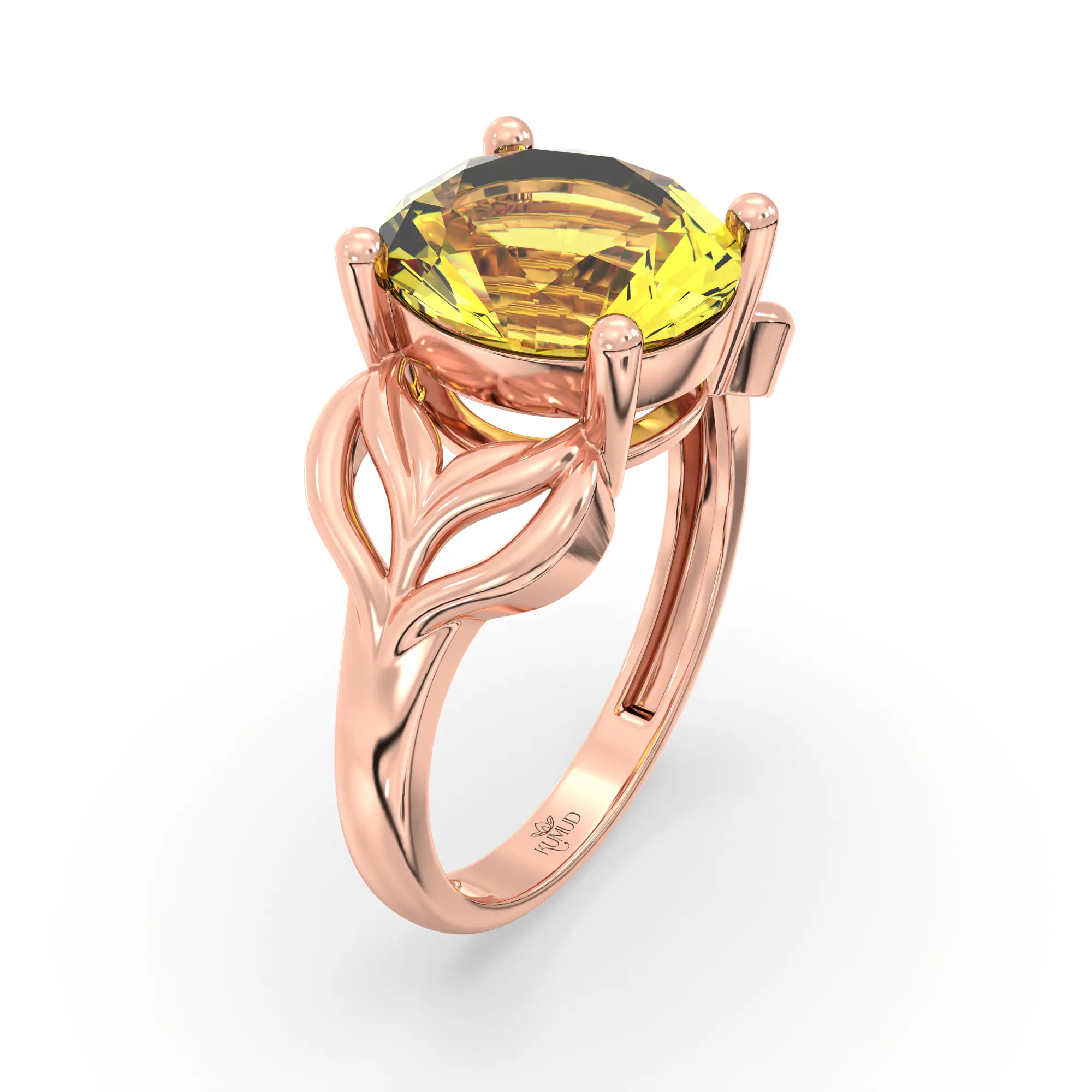 Yellow Sapphire (Pukhraj) Ring for Women in 18K Rose Gold – Oval 9x8 mm, Prong Setting, 4 g (Design K17A-10) thumbnail