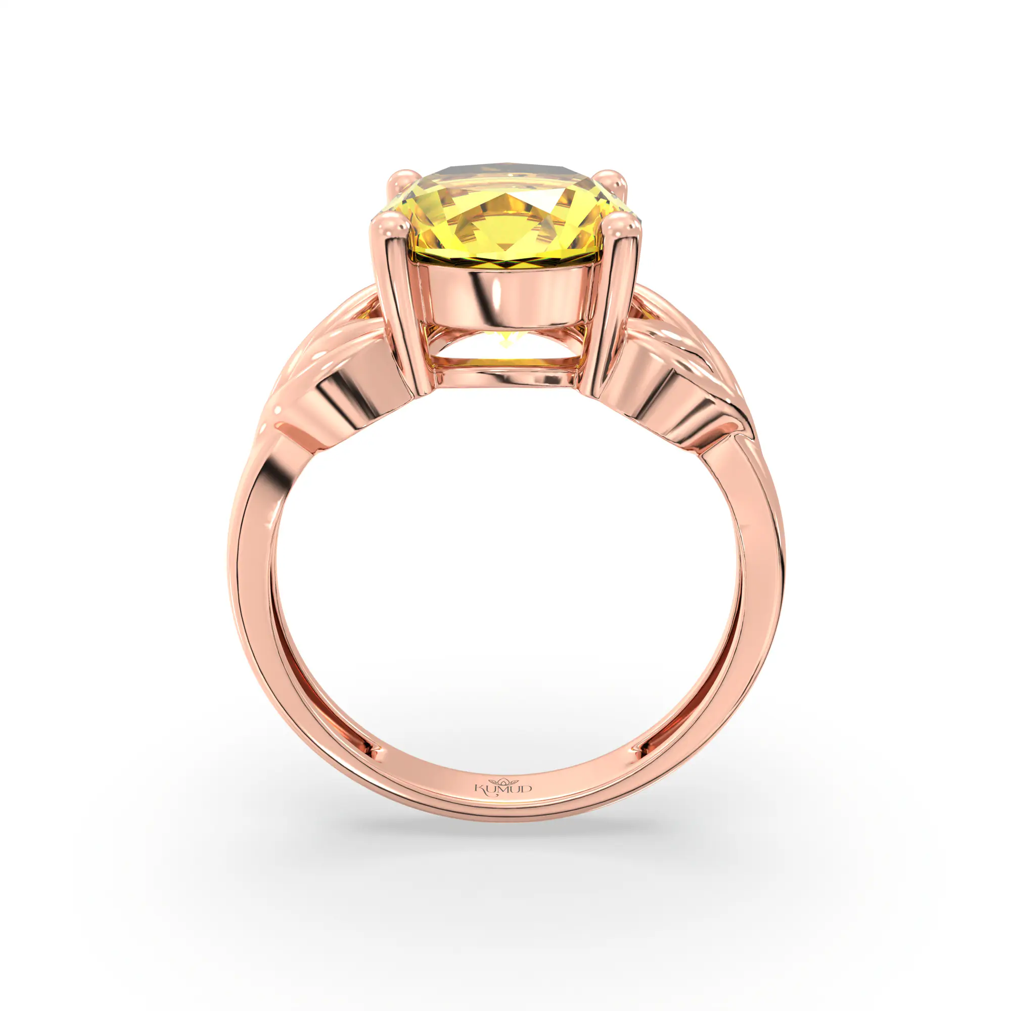 Yellow Sapphire (Pukhraj) Ring for Women in 18K Rose Gold – Oval 9x8 mm, Prong Setting, 4 g (Design K17A-10) thumbnail