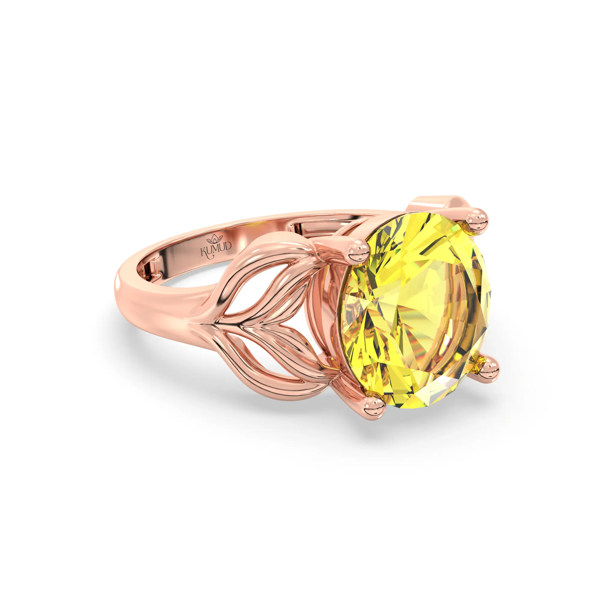 Yellow Sapphire (Pukhraj) Ring for Women in 18K Rose Gold – Oval 9x8 mm, Prong Setting, 4 g (Design K17A-10) thumbnail