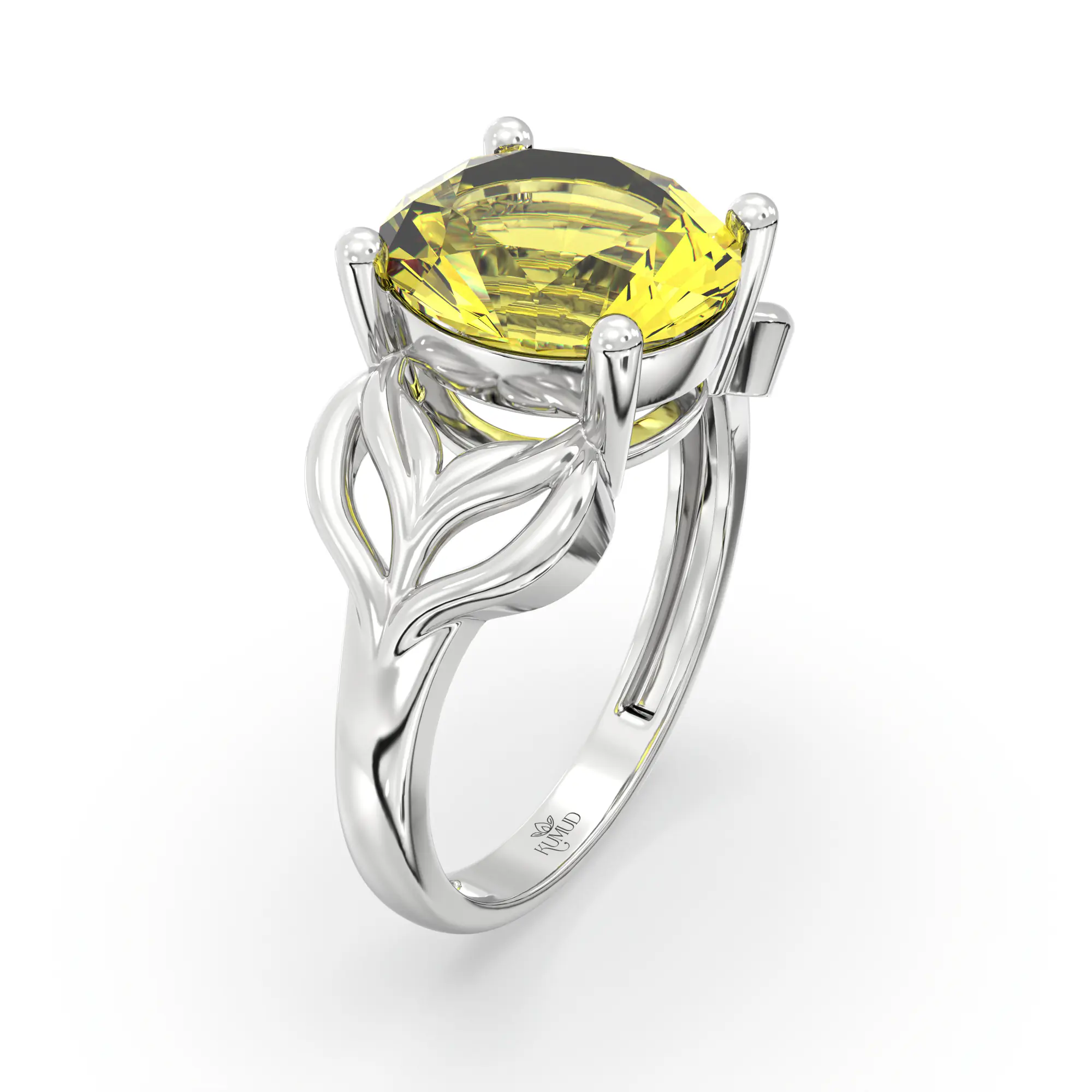Yellow Sapphire (Pukhraj) Ring for Women in 18K White Gold – Oval 9x8 mm, Prong Setting, 4 g (Design K17A-10) thumbnail