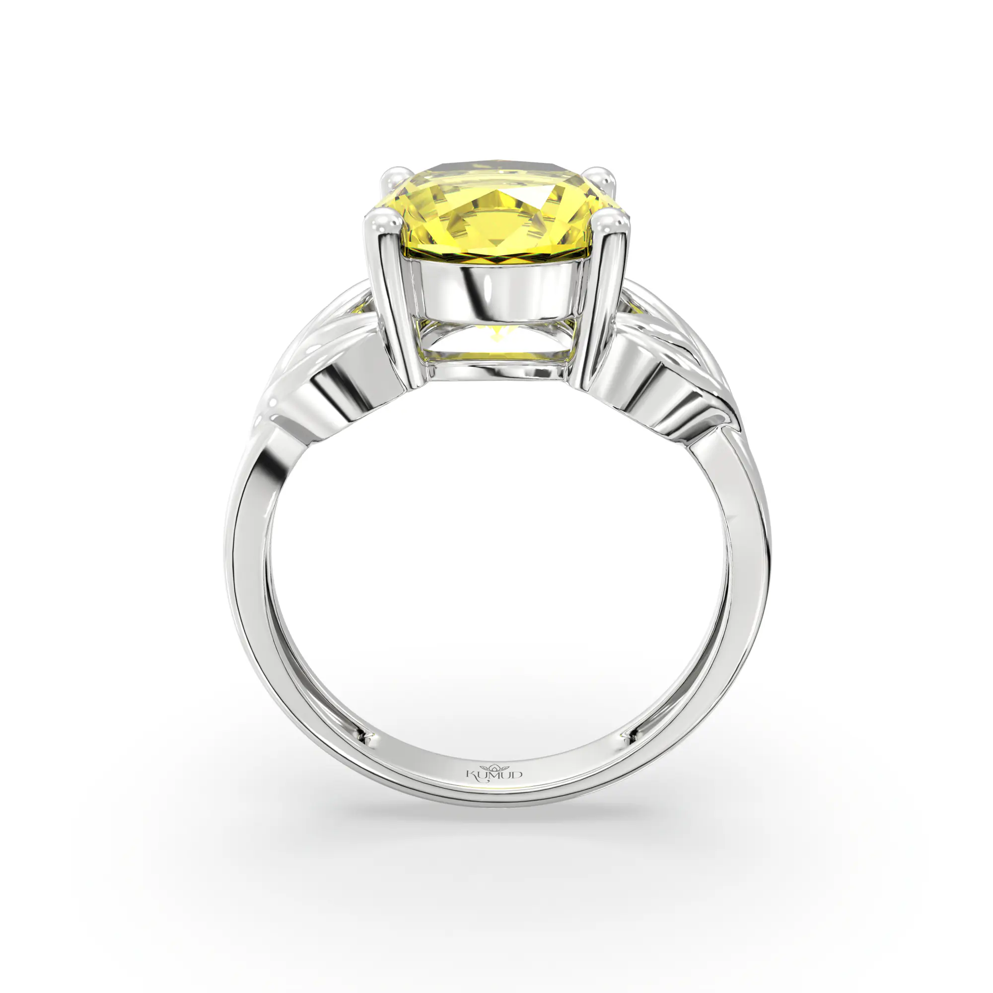 Yellow Sapphire (Pukhraj) Ring for Women in 18K White Gold – Oval 9x8 mm, Prong Setting, 4 g (Design K17A-10) thumbnail
