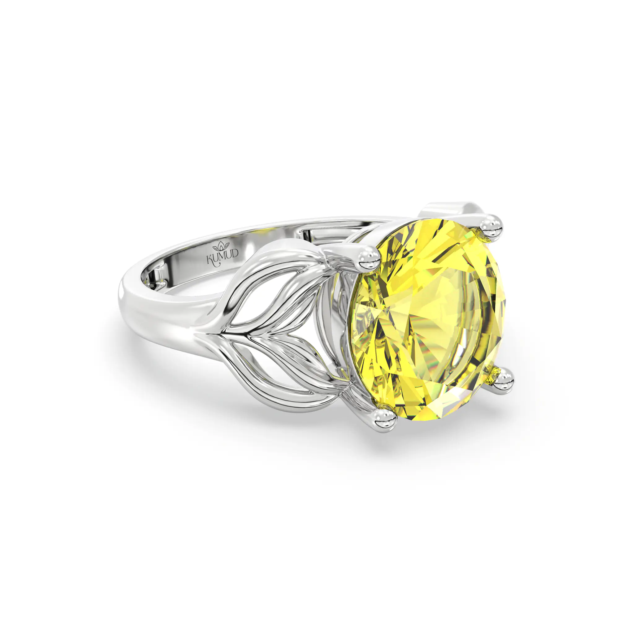 Yellow Sapphire (Pukhraj) Ring for Women in 18K White Gold – Oval 9x8 mm, Prong Setting, 4 g (Design K17A-10) thumbnail