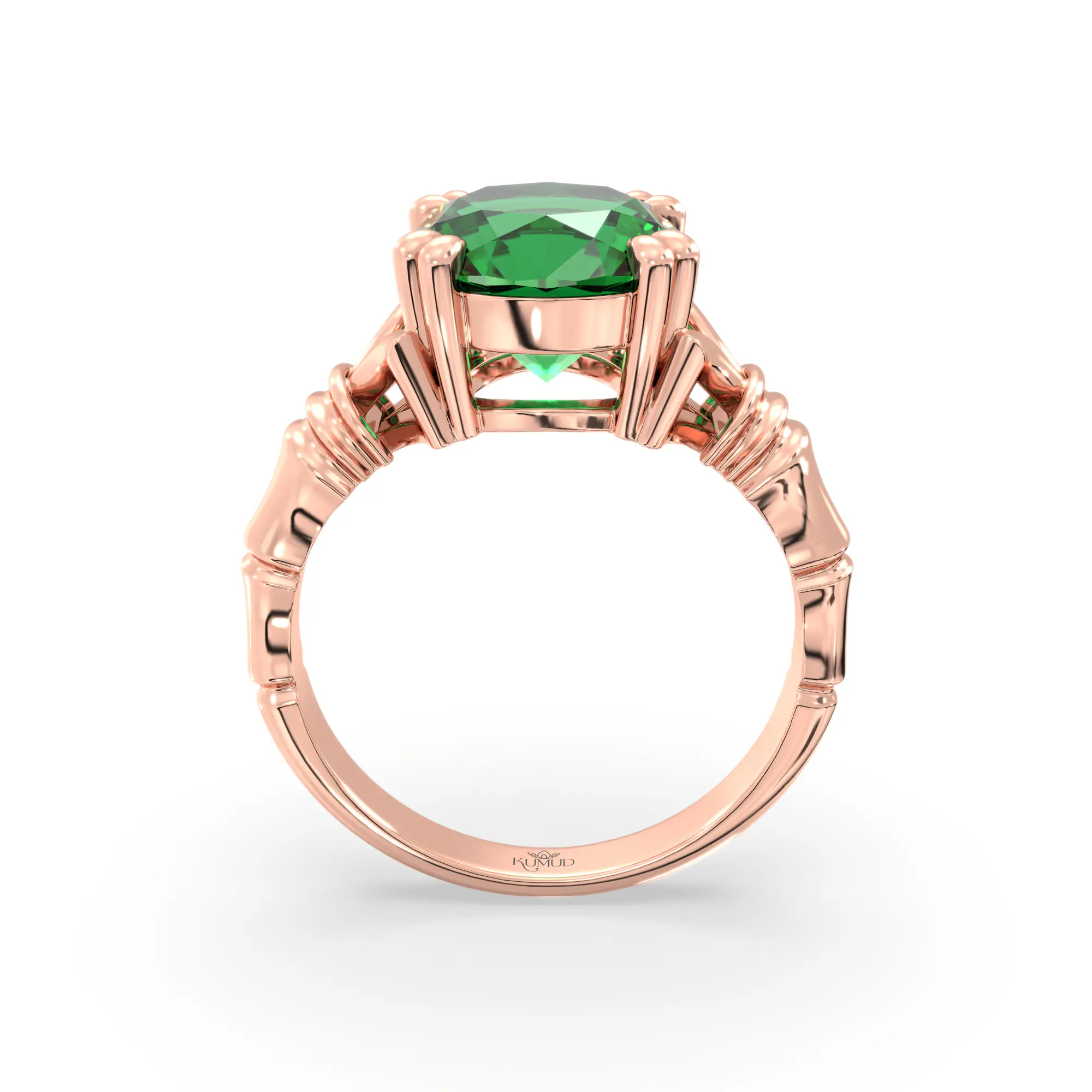 Emerald (Panna) Ring for Women in 18K Rose Gold – Oval 9x8 mm, Prong Setting, 5 g (Design K17A-11) thumbnail