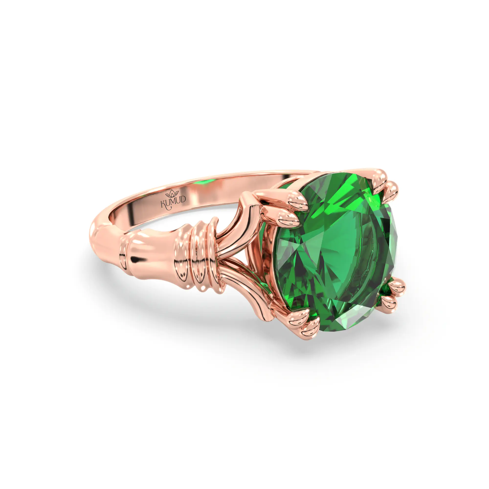 Emerald (Panna) Ring for Women in 18K Rose Gold – Oval 9x8 mm, Prong Setting, 5 g (Design K17A-11) thumbnail