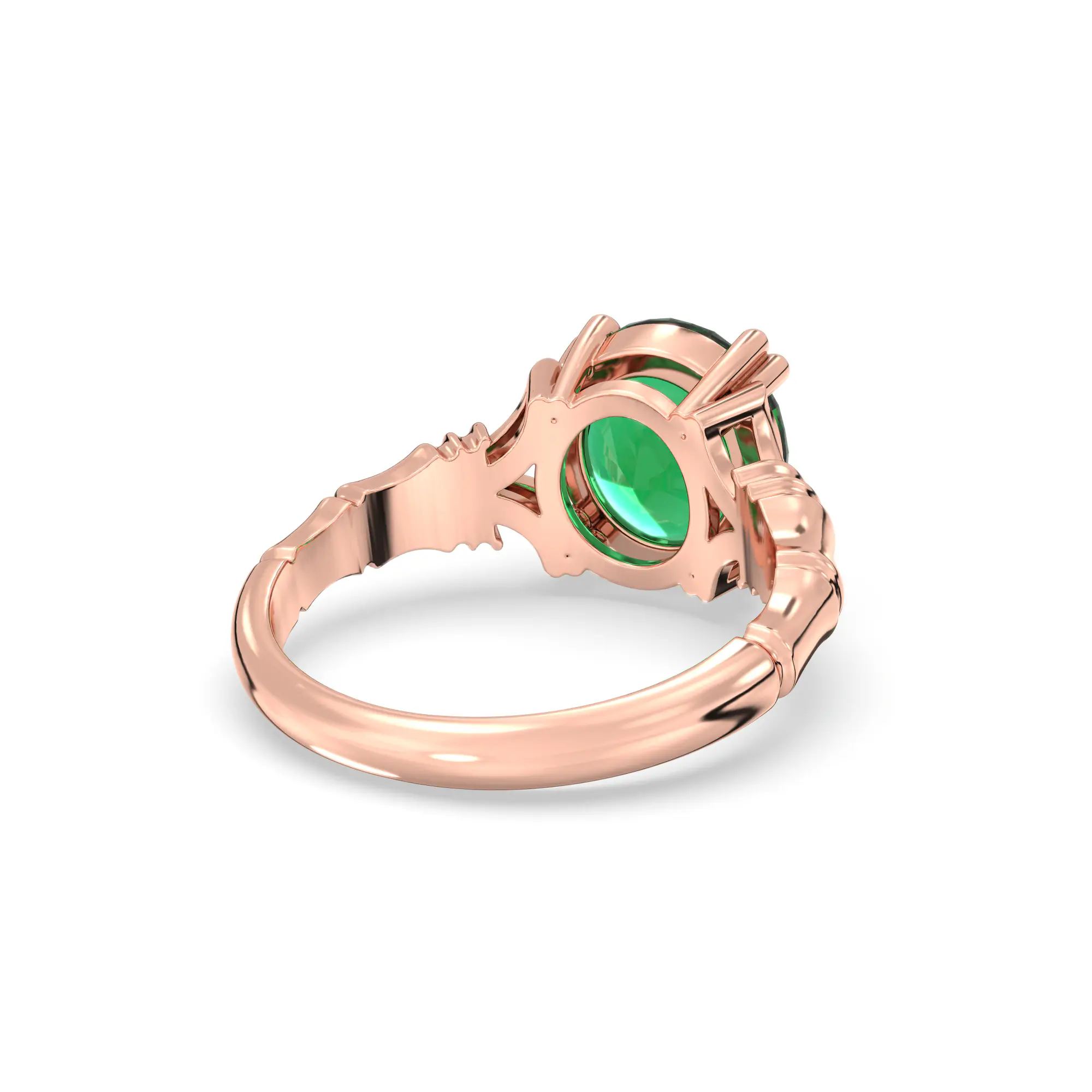 Emerald (Panna) Ring for Women in 18K Rose Gold – Oval 9x8 mm, Prong Setting, 5 g (Design K17A-11) thumbnail