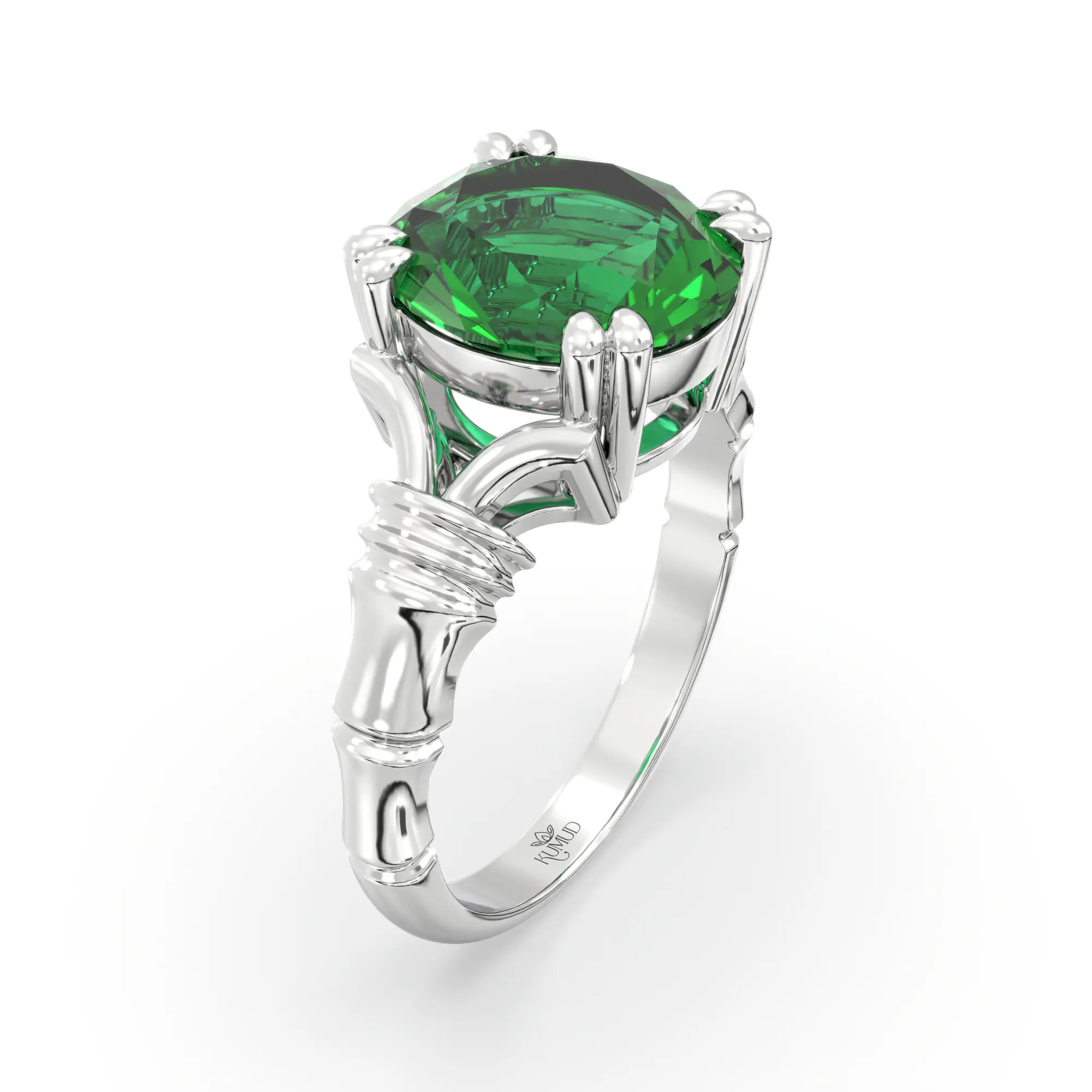 Emerald (Panna) Ring for Women in 18K White Gold – Oval 9x8 mm, Prong Setting, 5 g (Design K17A-11) thumbnail