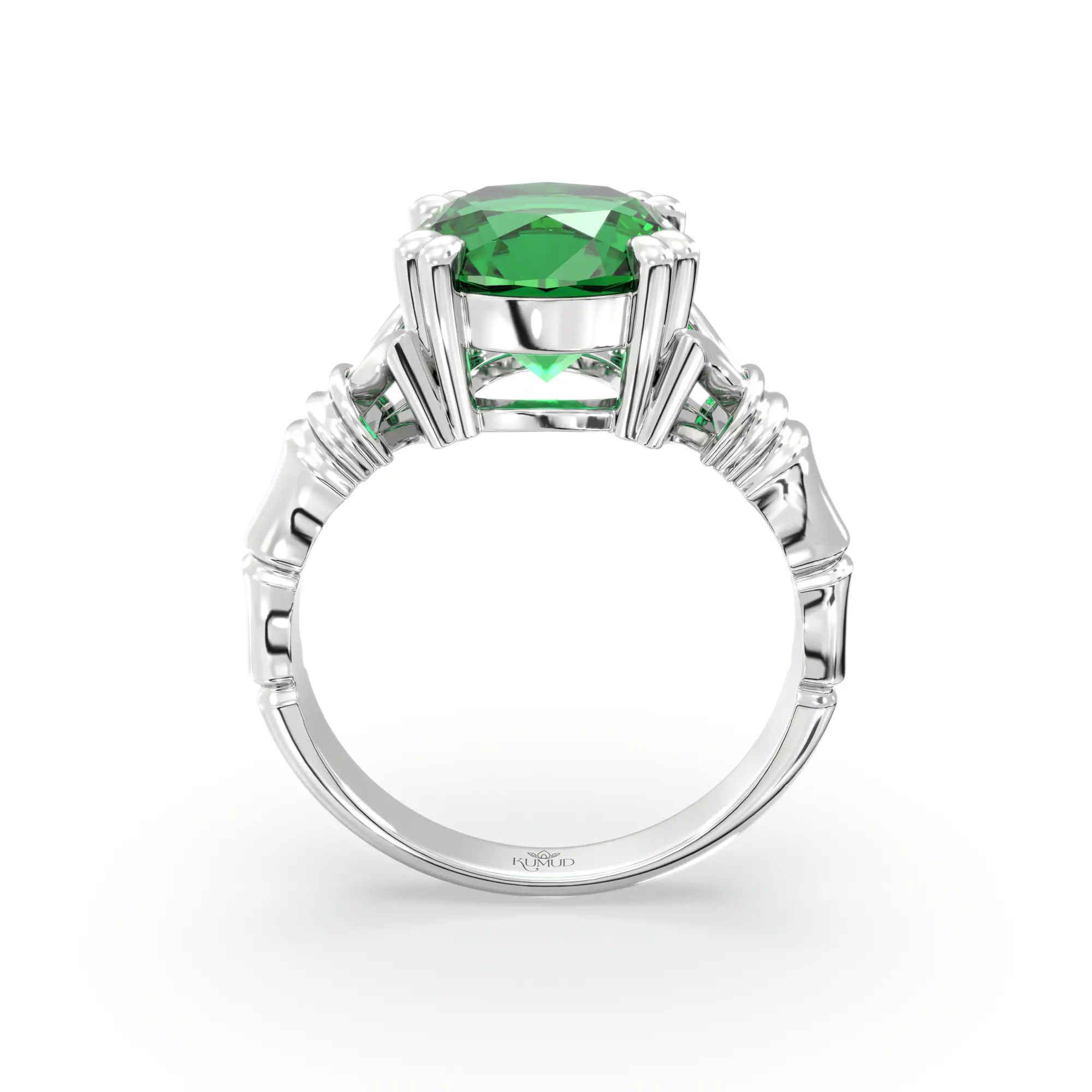 Emerald (Panna) Ring for Women in 18K White Gold – Oval 9x8 mm, Prong Setting, 5 g (Design K17A-11) thumbnail